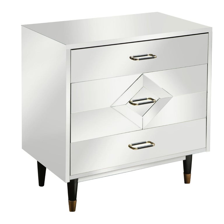 Mirrored Diamond Front 3Drawer Chest For Sale at 1stDibs