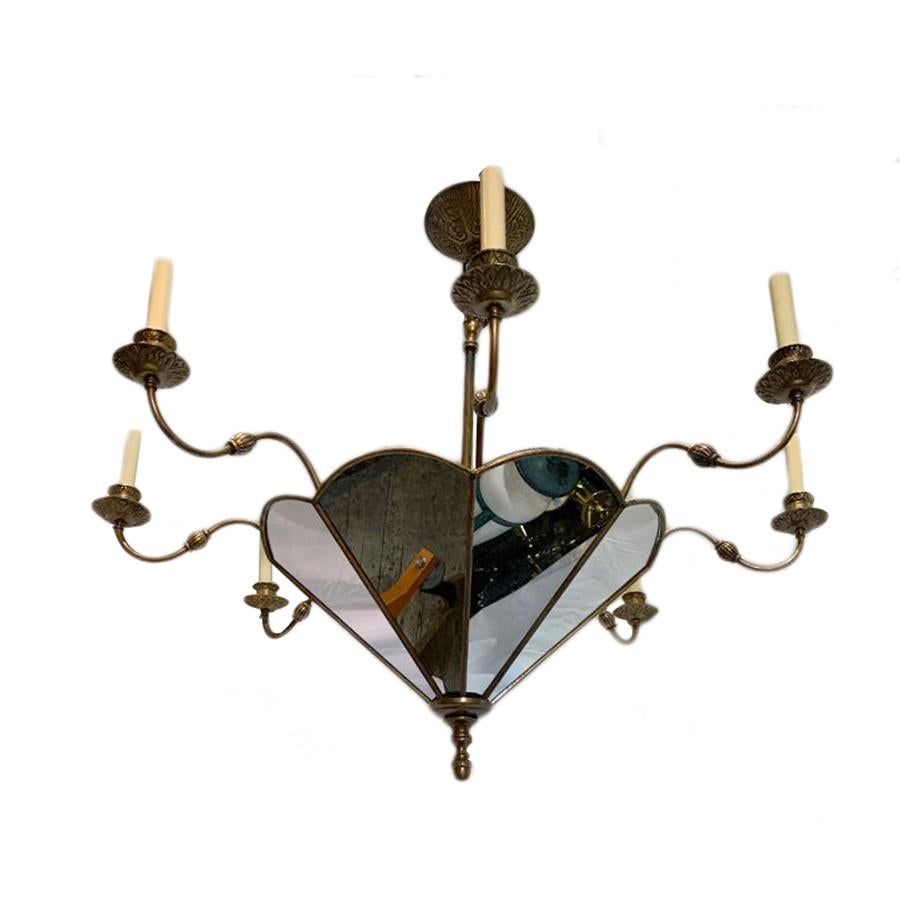 Mirrored Eight-Arm Chandelier For Sale