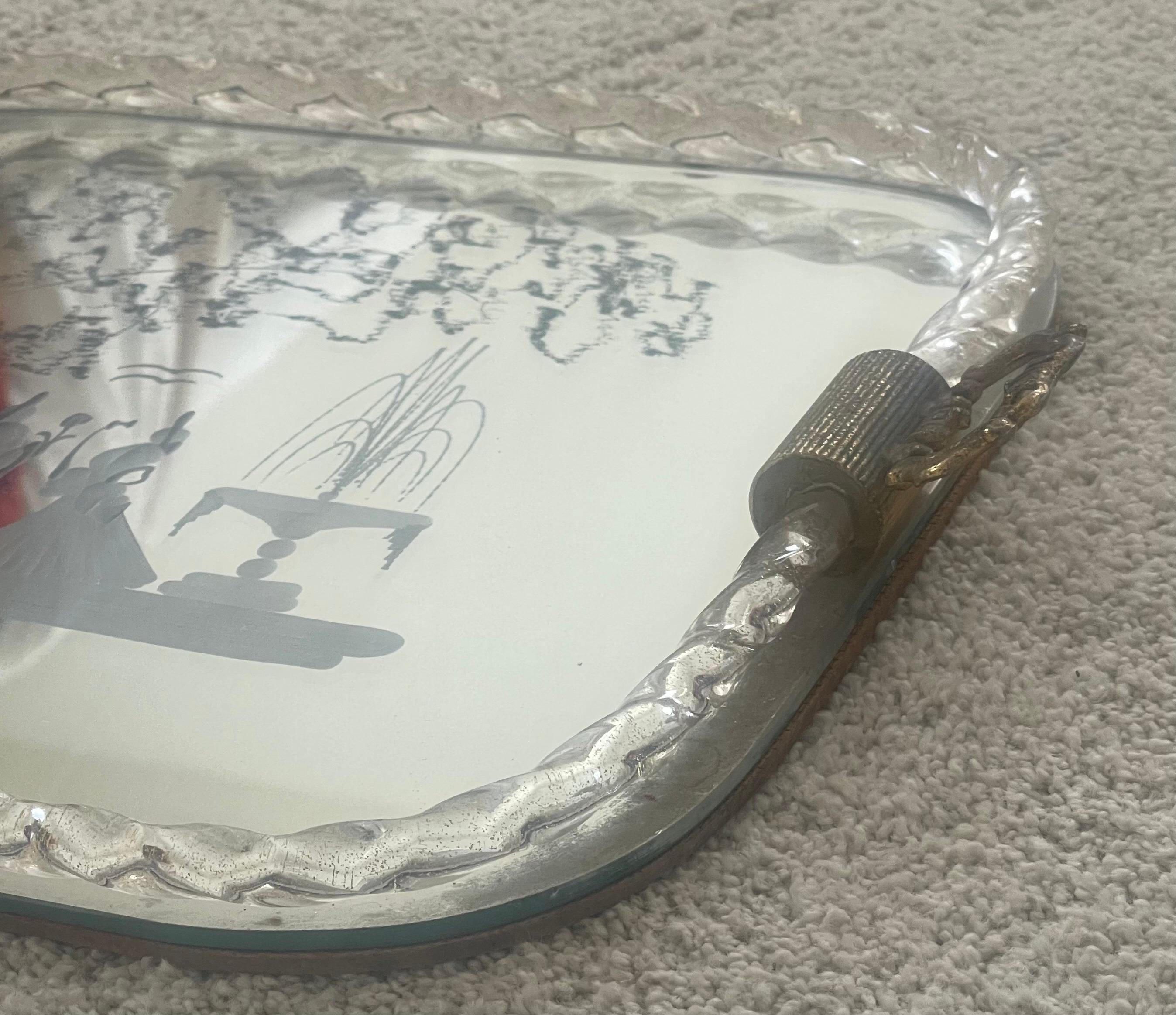 Mirrored Engraved Glass Serving Tray by Ercole Barovier for Murano Glass For Sale 5