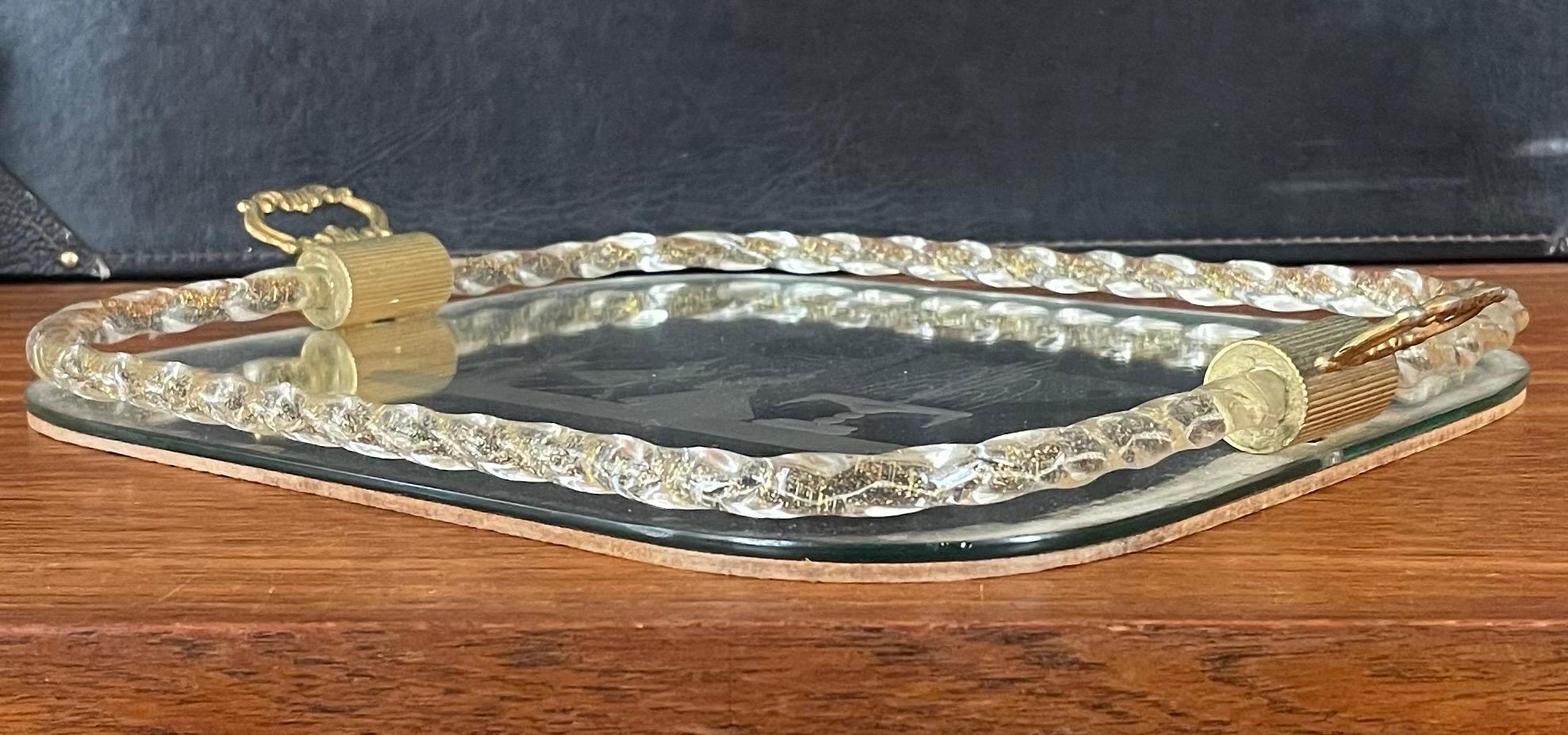 Mirrored Engraved Glass Serving Tray by Ercole Barovier for Murano Glass For Sale 7