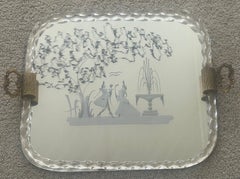 Mirrored Engraved Glass Serving Tray by Ercole Barovier for Murano Glass