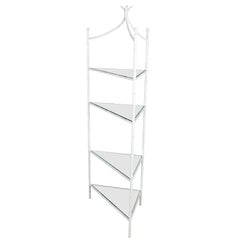 Mirrored Five Shelf White Faux Bamboo Corner Etagere