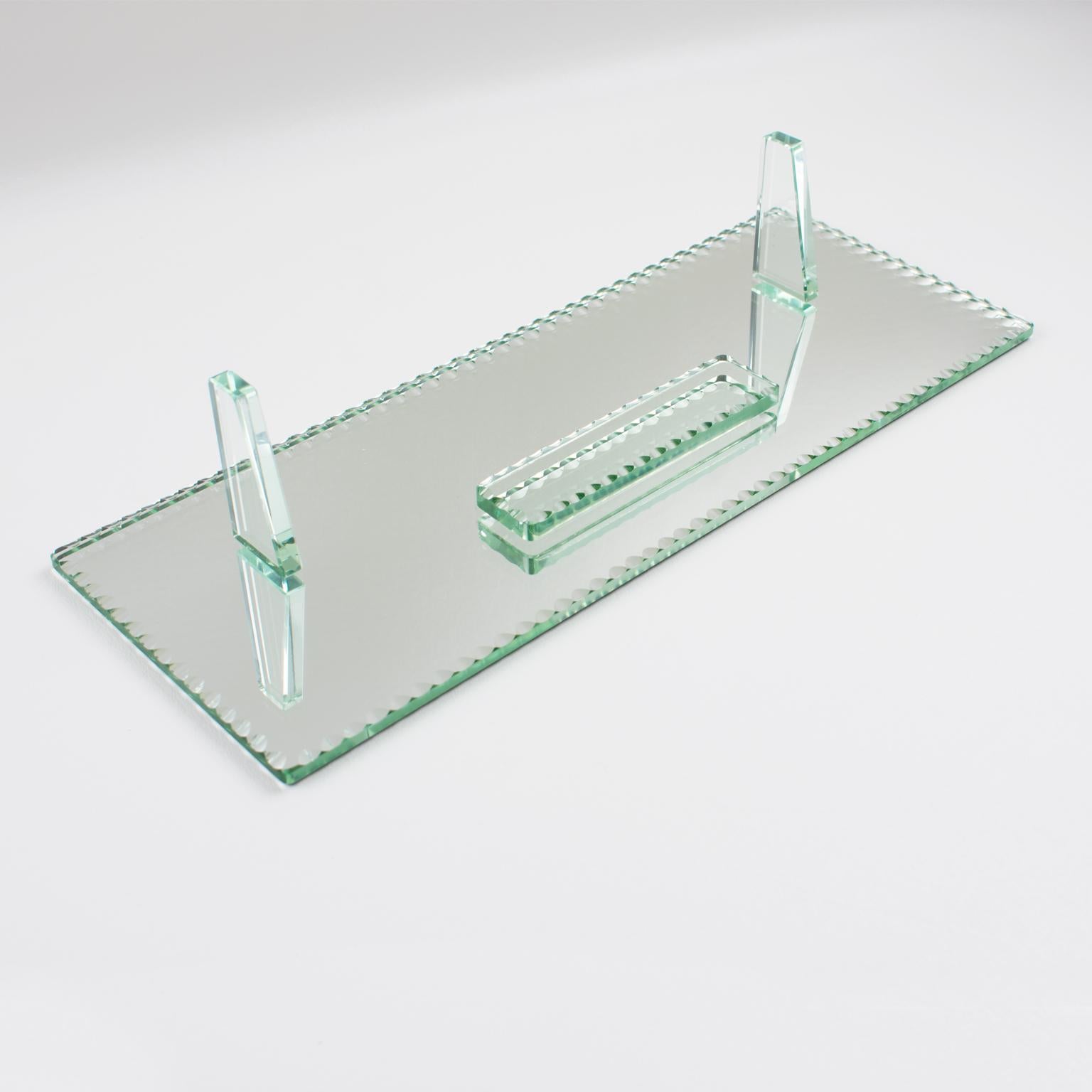 Mirrored Glass Picture Frame with Etched Sailing Ship, 1940s For Sale 4