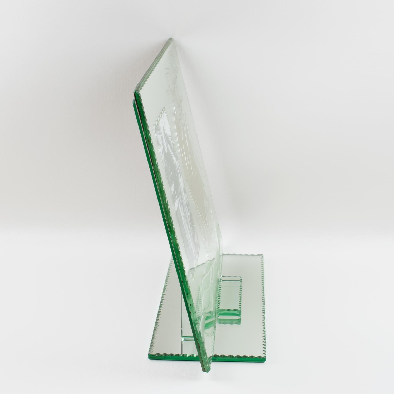 French Mirrored Glass Picture Frame with Etched Sailing Ship, 1940s For Sale