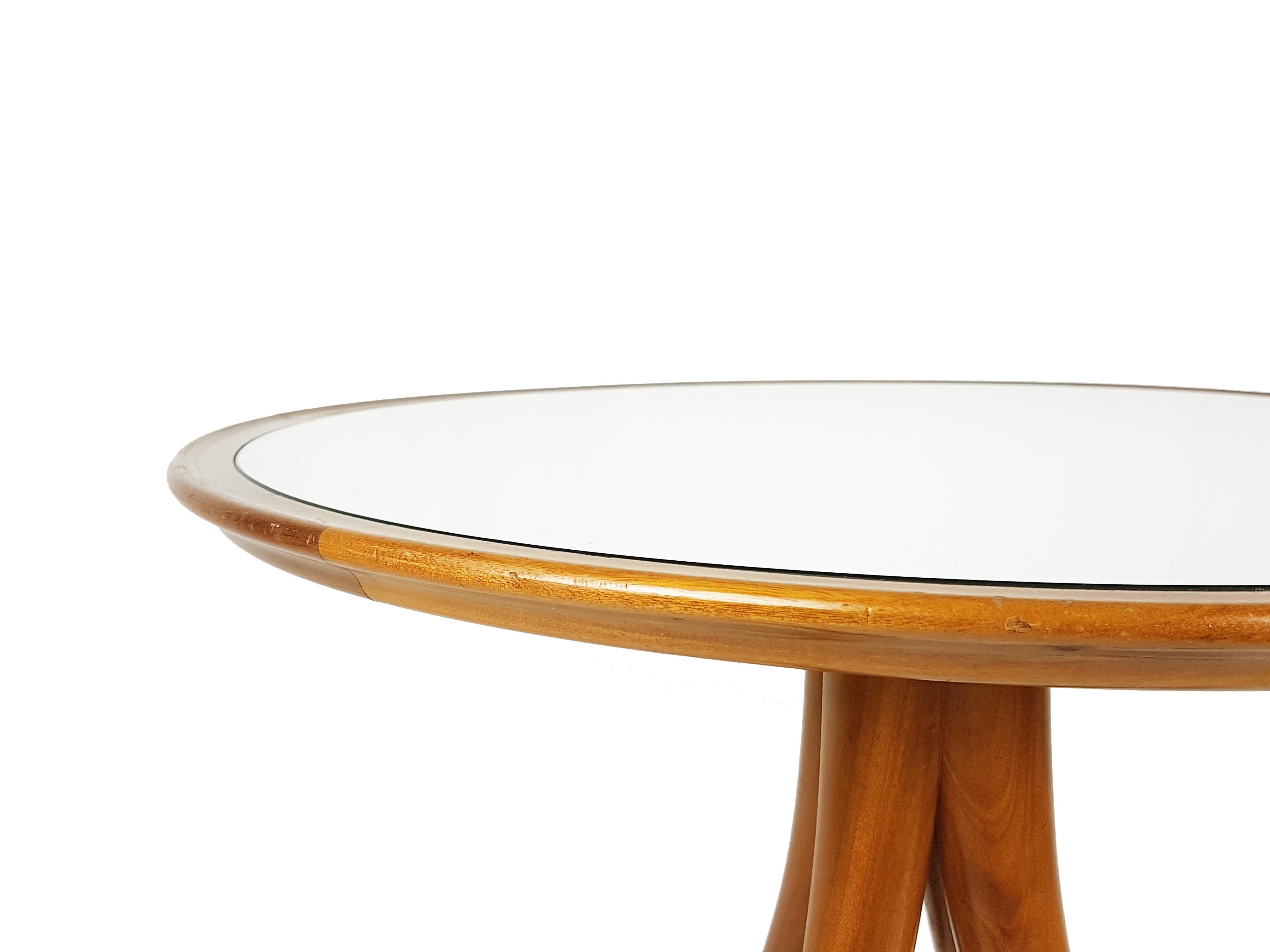 Italian Mirrored Glass & Wood '40s Coffee Table Attrib. to P. Chiesa for Fontana Arte For Sale