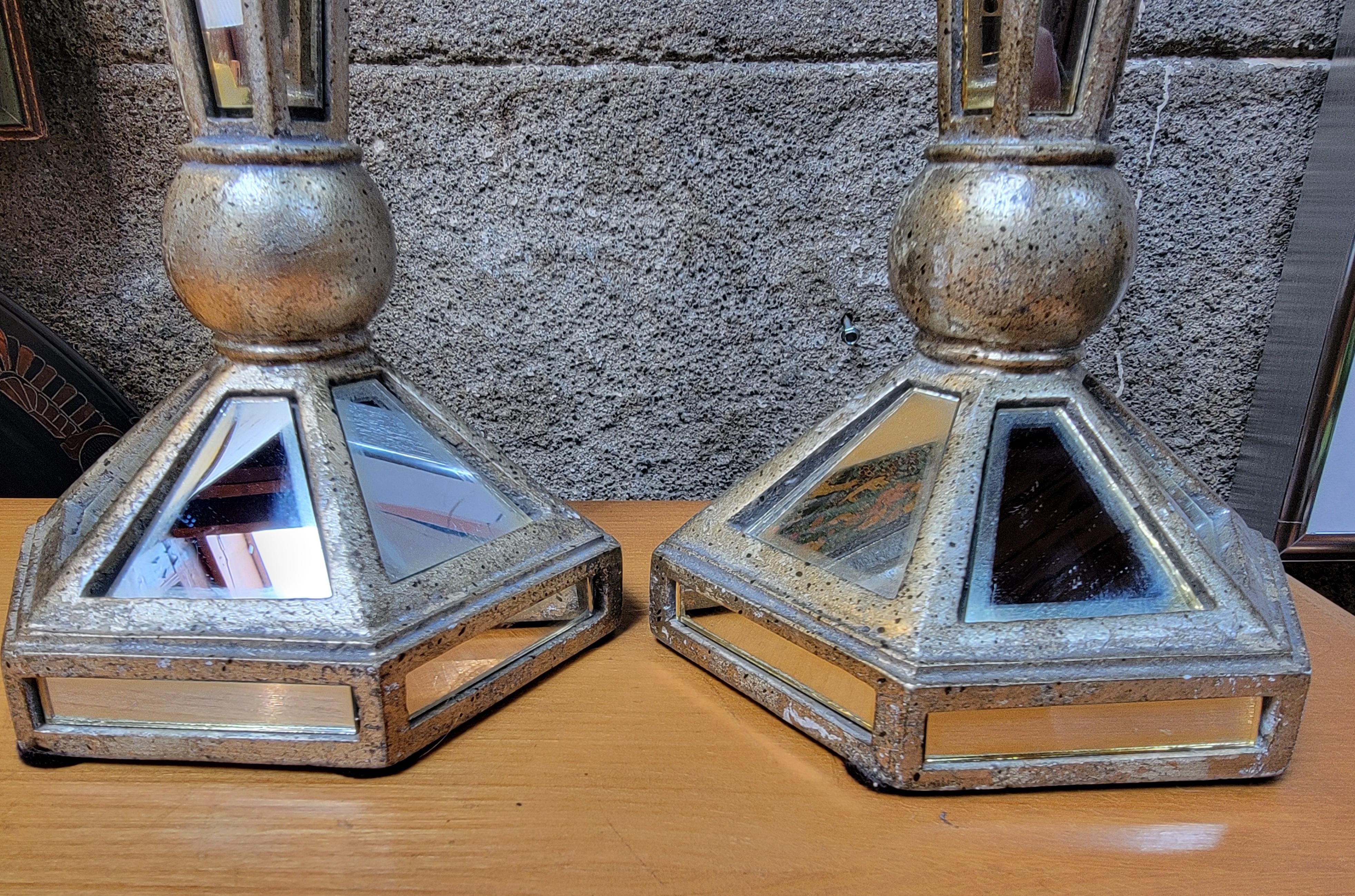 American Mirrored Hollywood Regency Table Lamps by John Richard Lighting For Sale