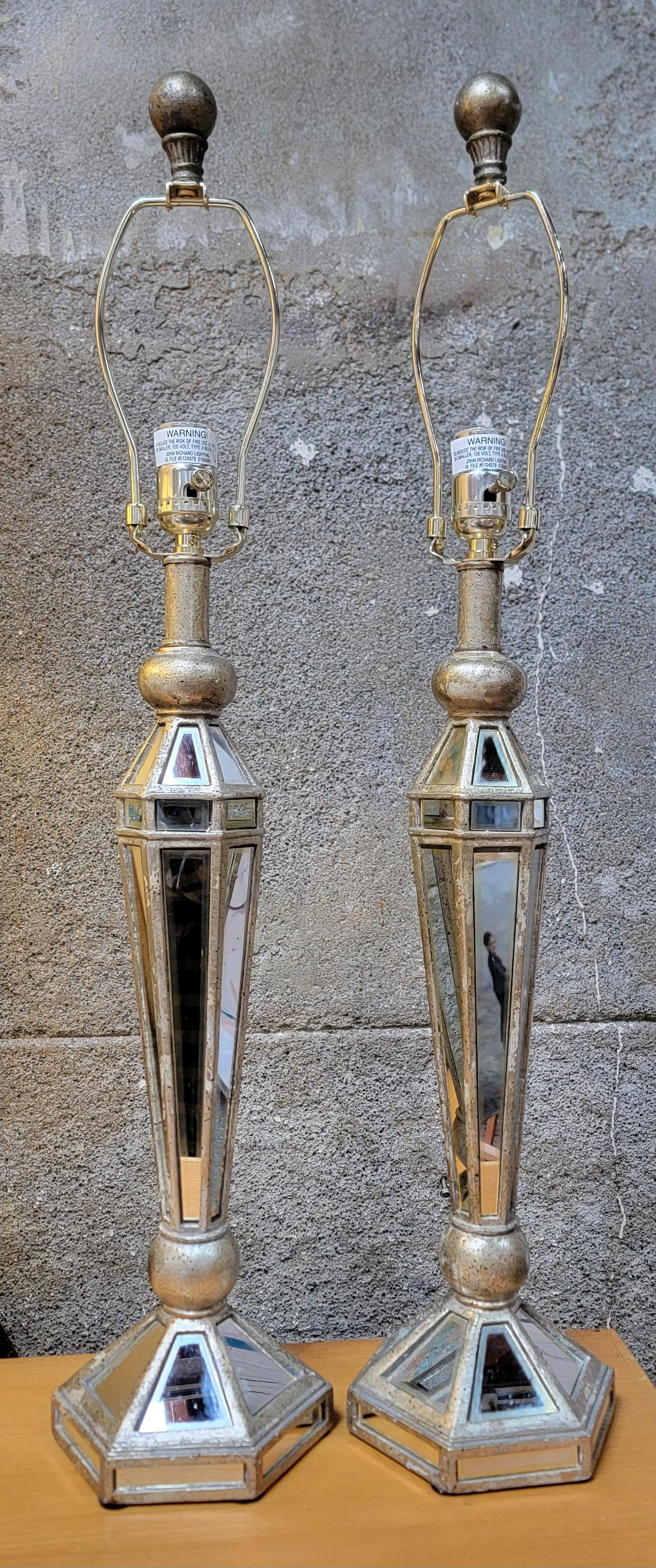 Mirrored Hollywood Regency Table Lamps by John Richard Lighting In Good Condition For Sale In Fulton, CA