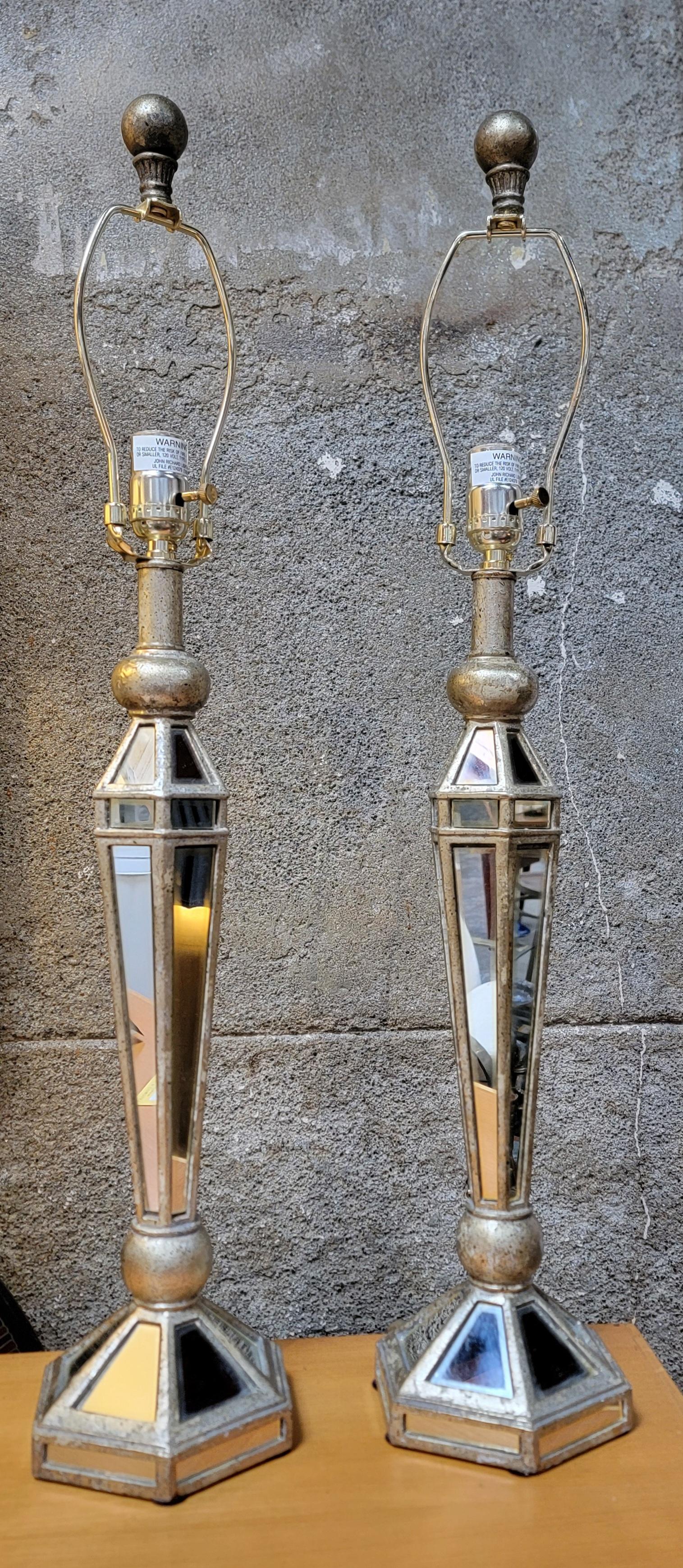20th Century Mirrored Hollywood Regency Table Lamps by John Richard Lighting For Sale