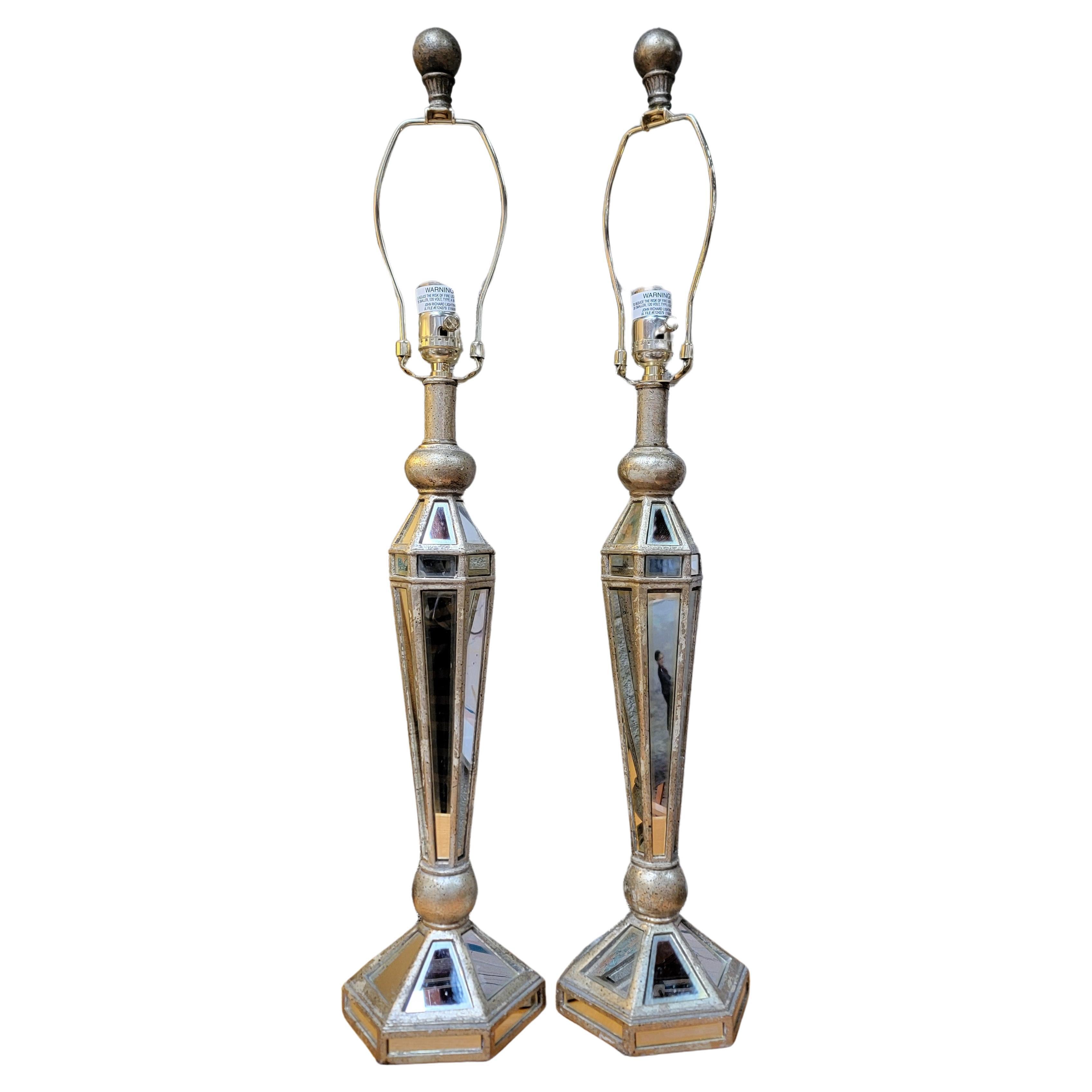 Mirrored Hollywood Regency Table Lamps by John Richard Lighting For Sale