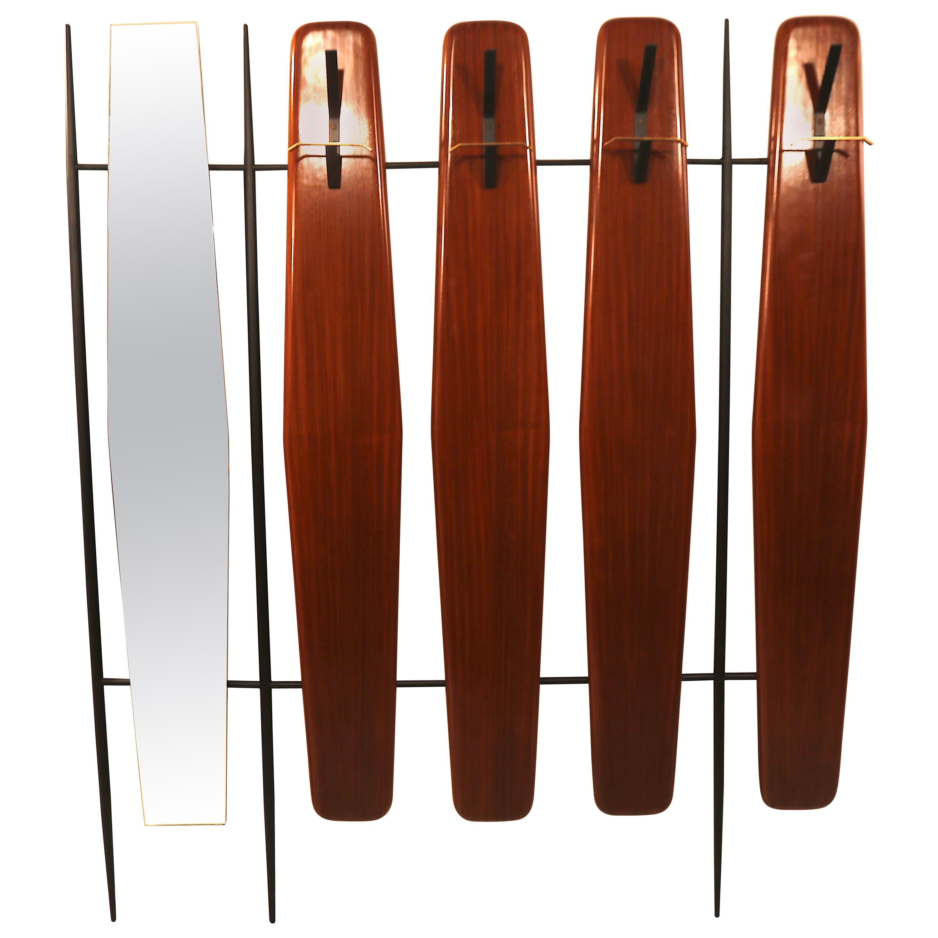 Mirrored Italian Coat and Hat Rack Attributed to Osvaldo Borsani For Sale