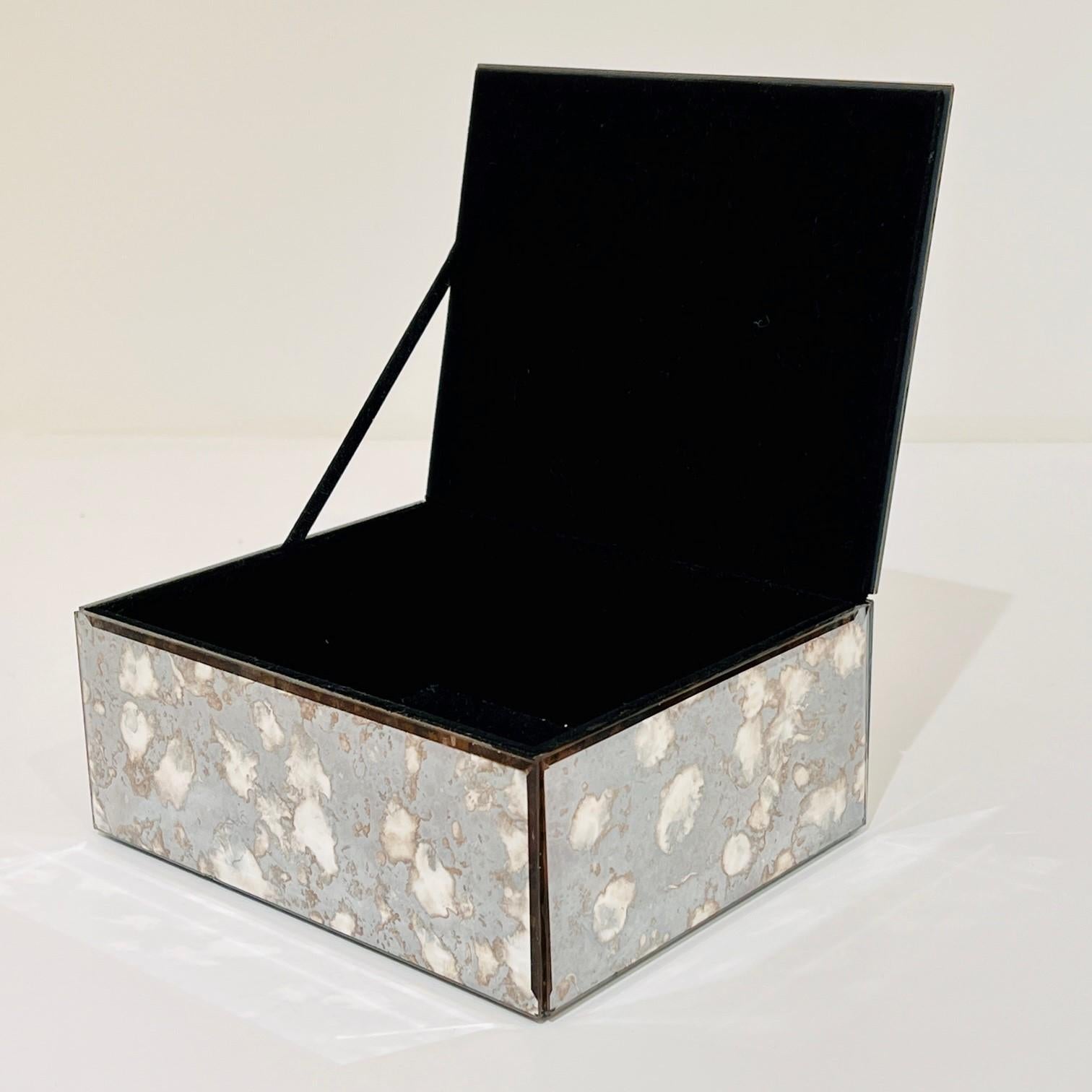 Beveled Mirrored Jewelry Box in Antique Grey and Bronze Glass, c. 1980's For Sale