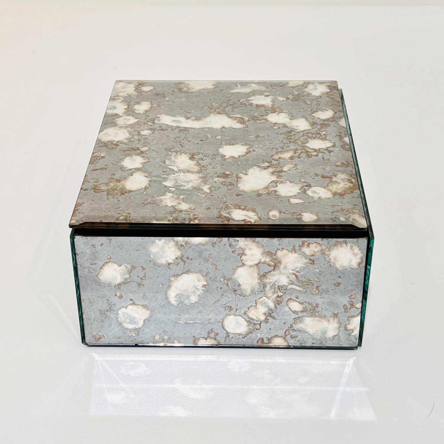 Mirrored Jewelry Box in Antique Grey and Bronze Glass, c. 1980's In Good Condition For Sale In Fort Lauderdale, FL