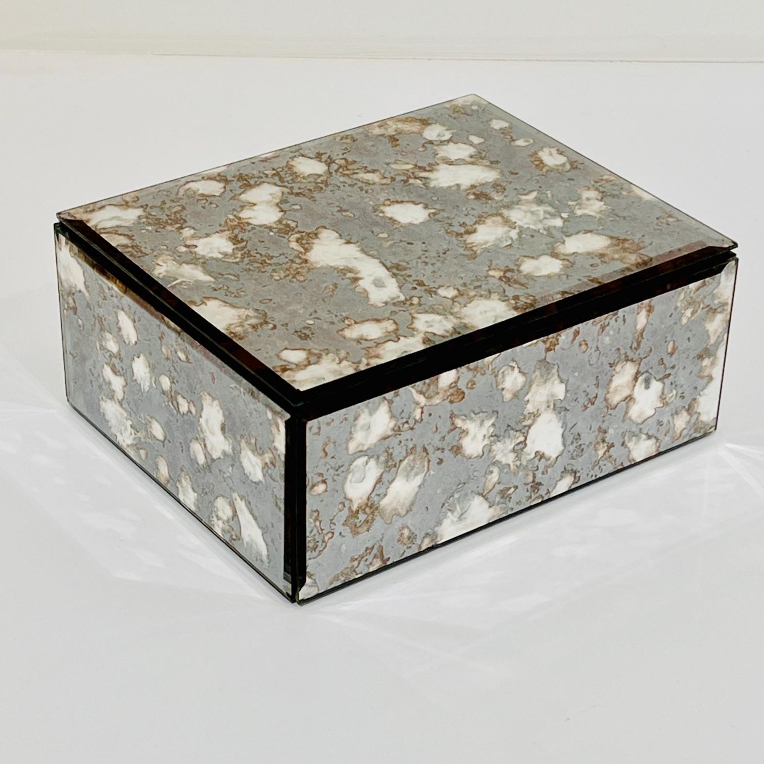 Mirrored Jewelry Box in Antique Grey and Bronze Glass, c. 1980's For Sale 1