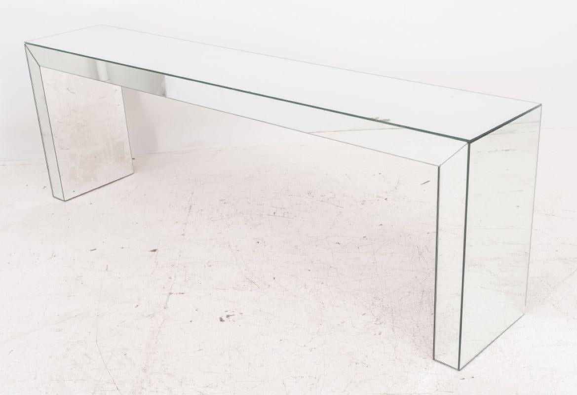 Mirrored Long Waterfall Console or Sofa Table In Good Condition For Sale In New York, NY