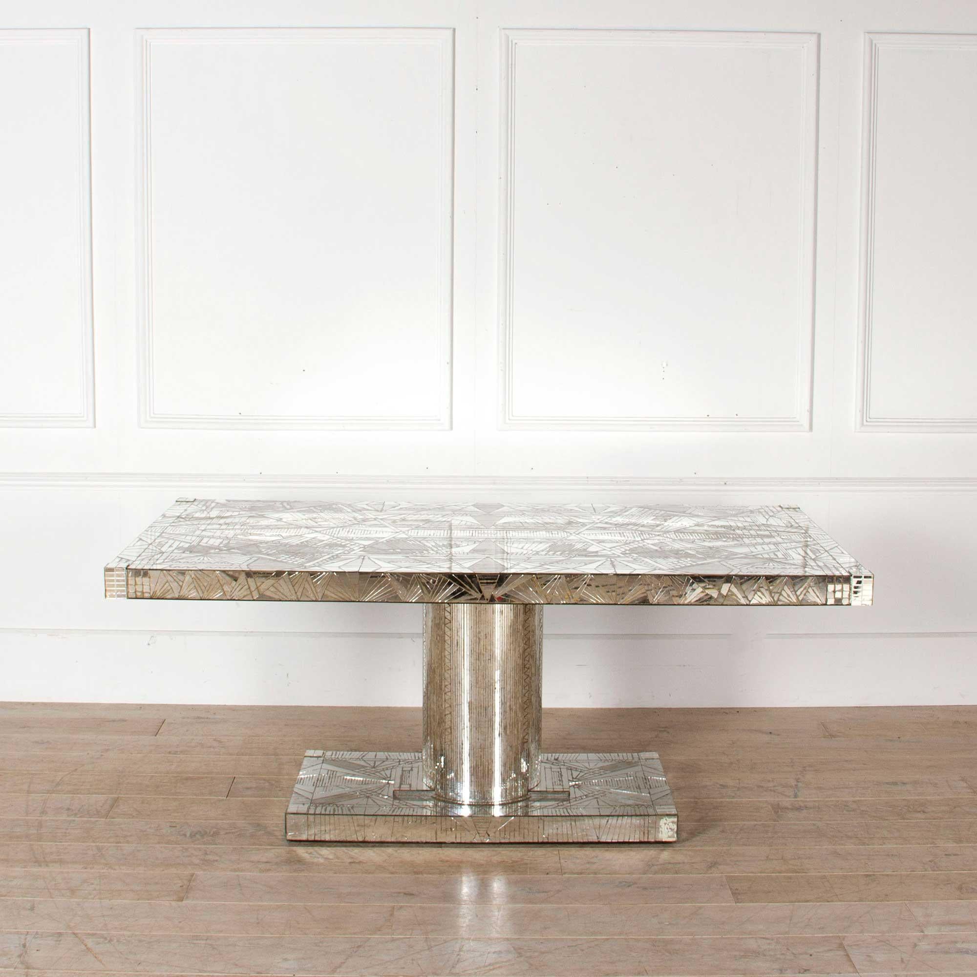 A rare 20th century French mosaic mirrored dining table designed by Daniel Clement.