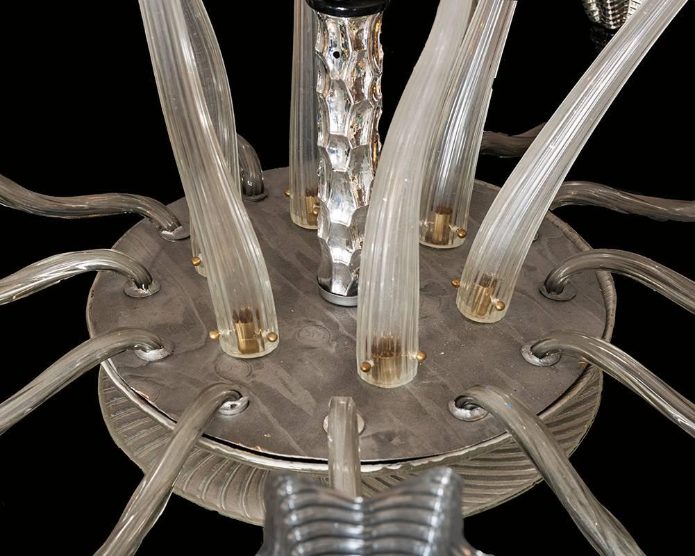 Mirrored Murano Chandelier 12 Arms, Clear Glass Horns, 1950s 1