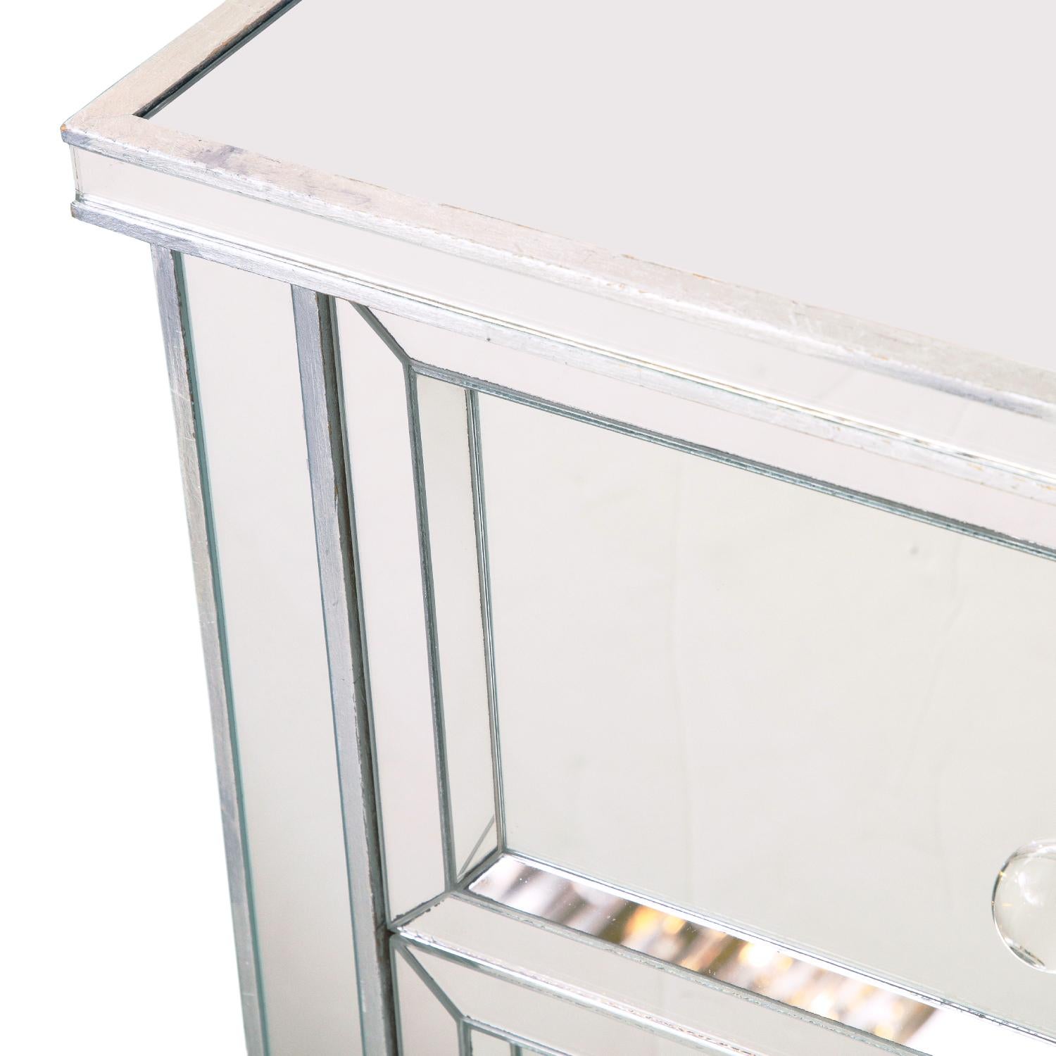 American Mirrored Neoclassical Style Highboy Dresser with Silver Trim For Sale