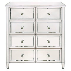Mirrored Neoclassical Style Highboy Dresser with Silver Trim