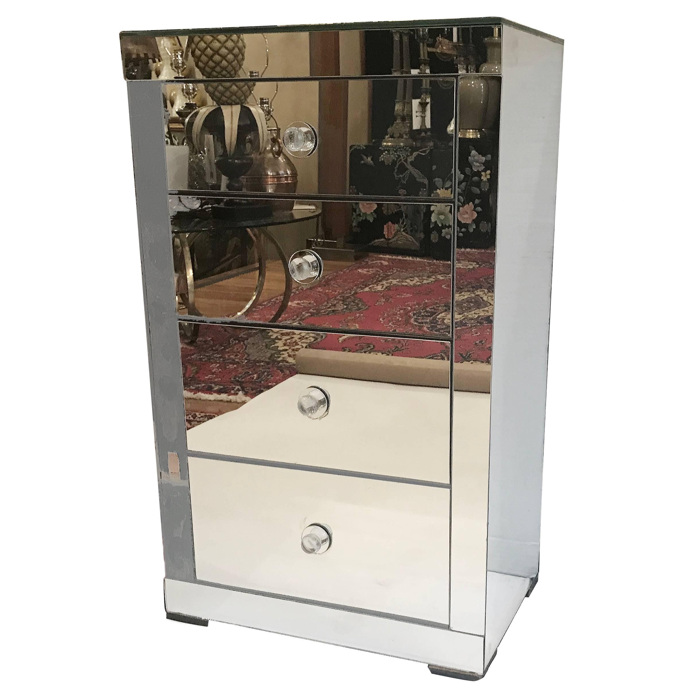 A circa 1950 French mirrored nightstand.
 