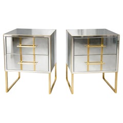 Mirrored Nightstands with Solid Brass Sled Base, Pair, 2026