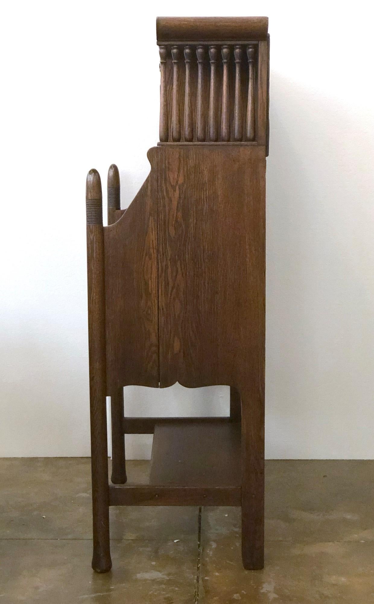 20th Century Mirrored Oak Secretary Desk w/ Drawers & Cabinet Space, Early 1900s