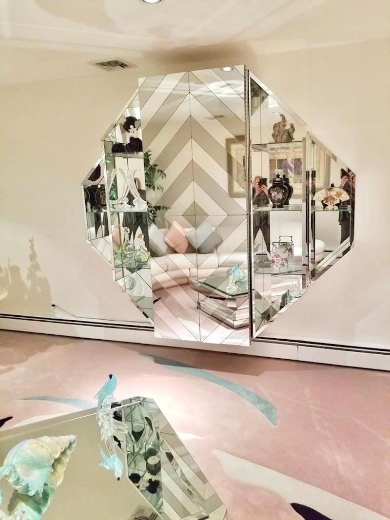 Glass Mirrored Octagonal Wall-Mounted Bar Cabinet