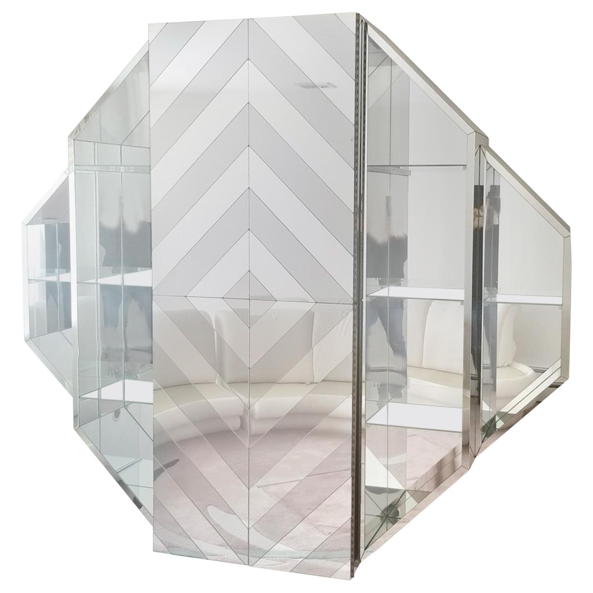 Mirrored Octagonal Wall-Mounted Bar Cabinet