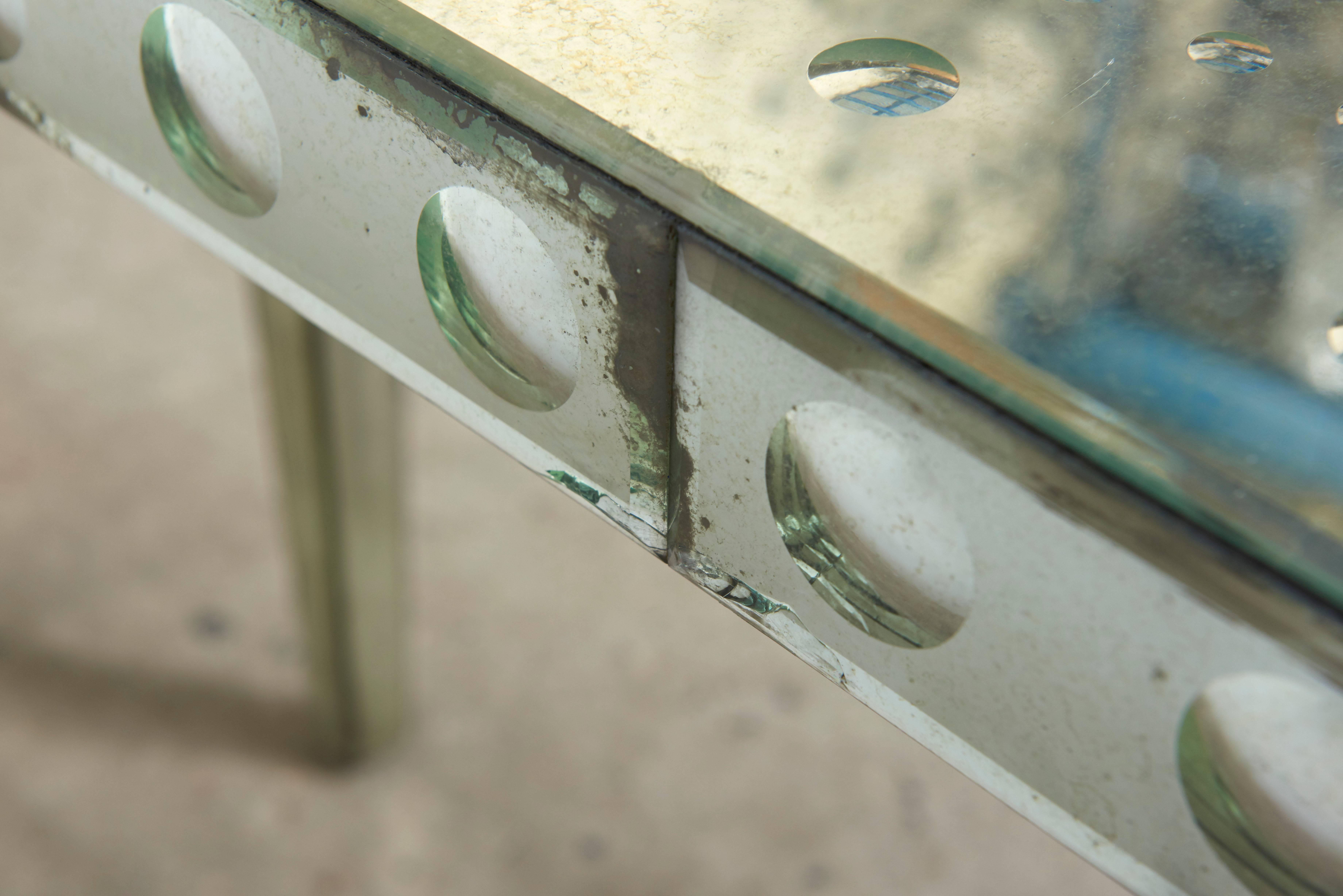 Mirrored Optical Faceted Glass Hollywood Regency Console, End-Table, 1950s 1