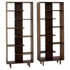 Mirrored Pair Contemporary Shelving "Paso" in Walnut by Casey Lurie