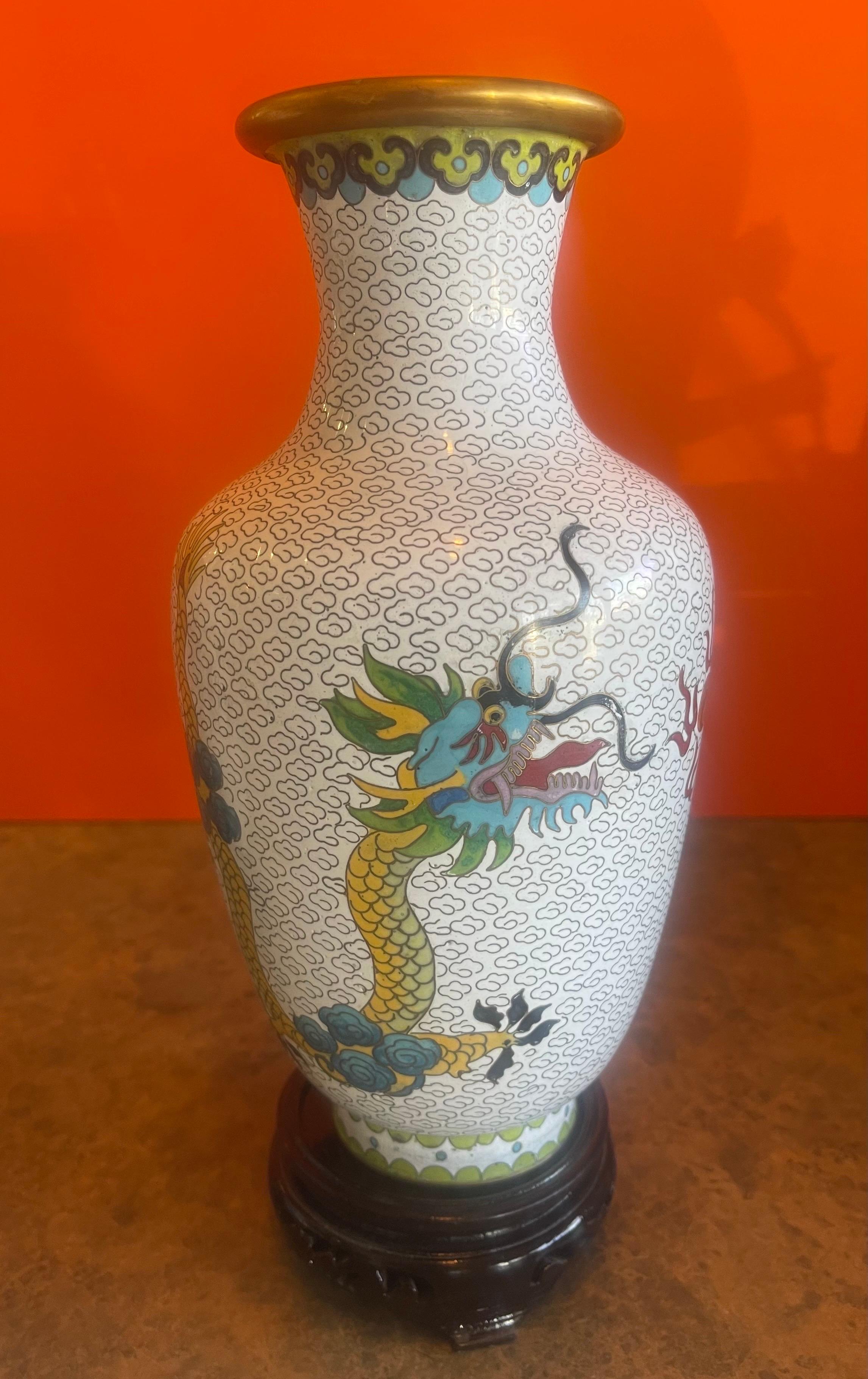 Mirrored Pair of Chinese Cloisonne Vases with Dragon Motif For Sale 4