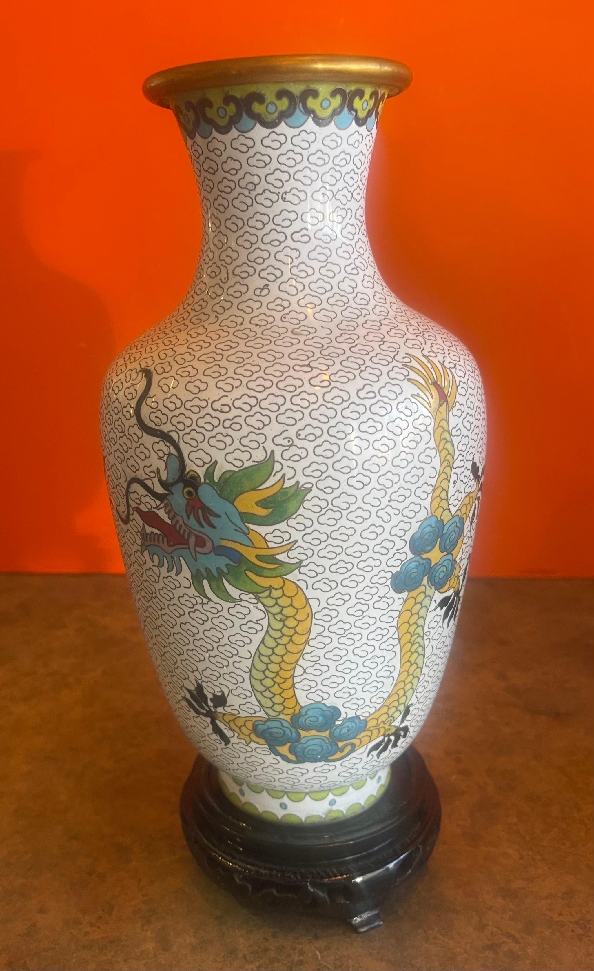 Mirrored Pair of Chinese Cloisonne Vases with Dragon Motif For Sale 5