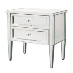 Mirrored Pair of Neoclassical Style Nightstands with Silver Trim