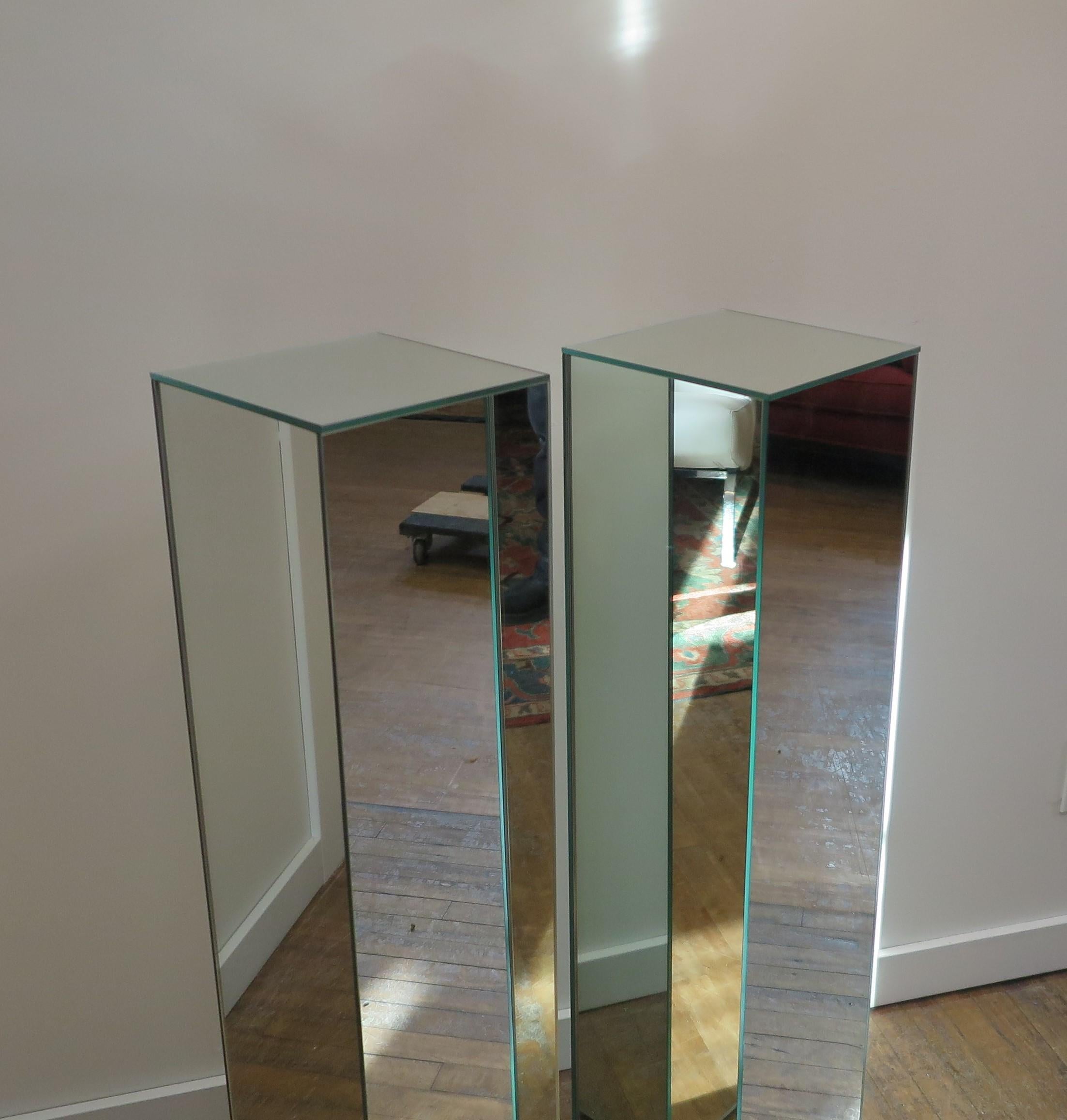 Late 20th Century Mirrored Pedestal Stands Pair