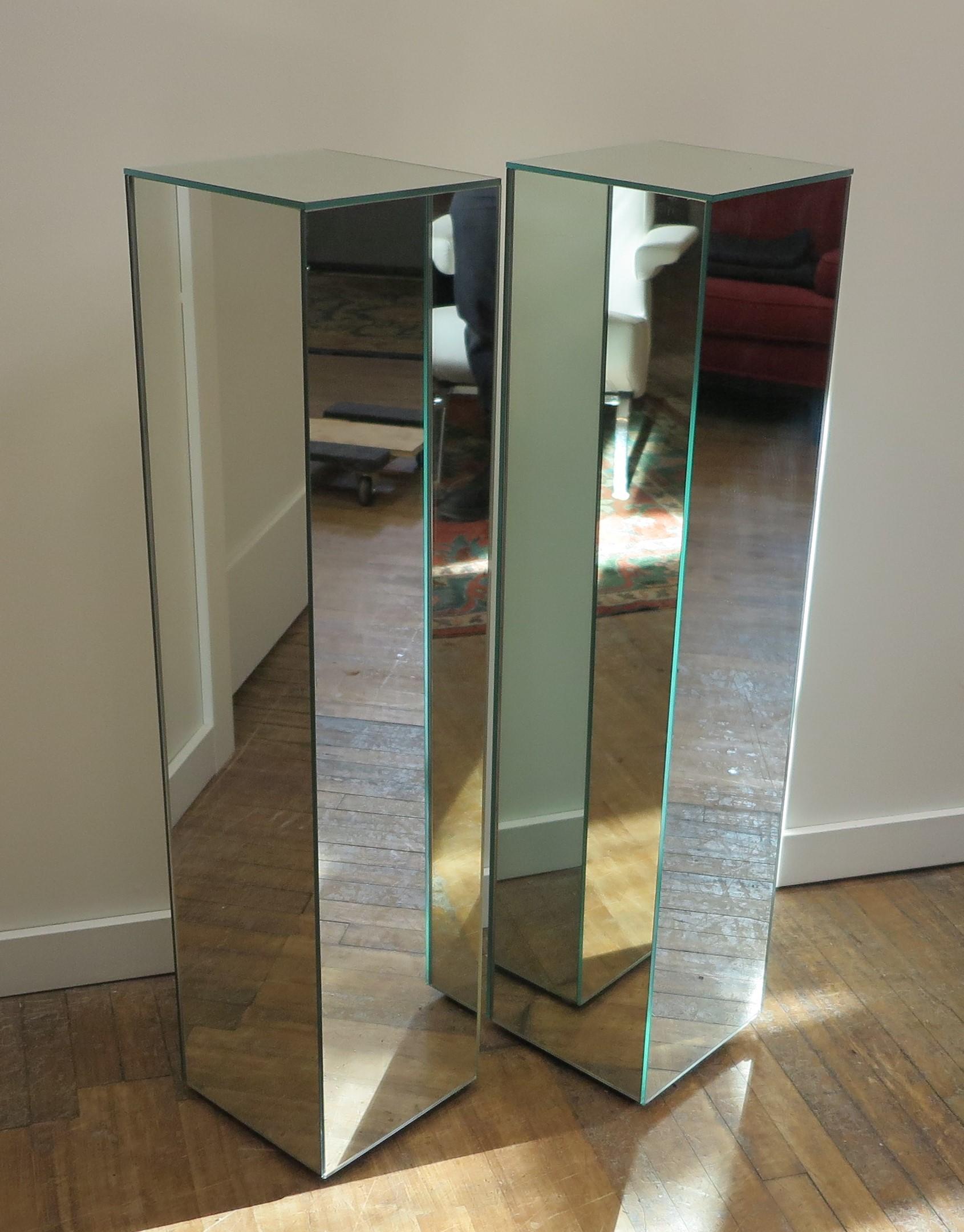 Glass Mirrored Pedestal Stands Pair