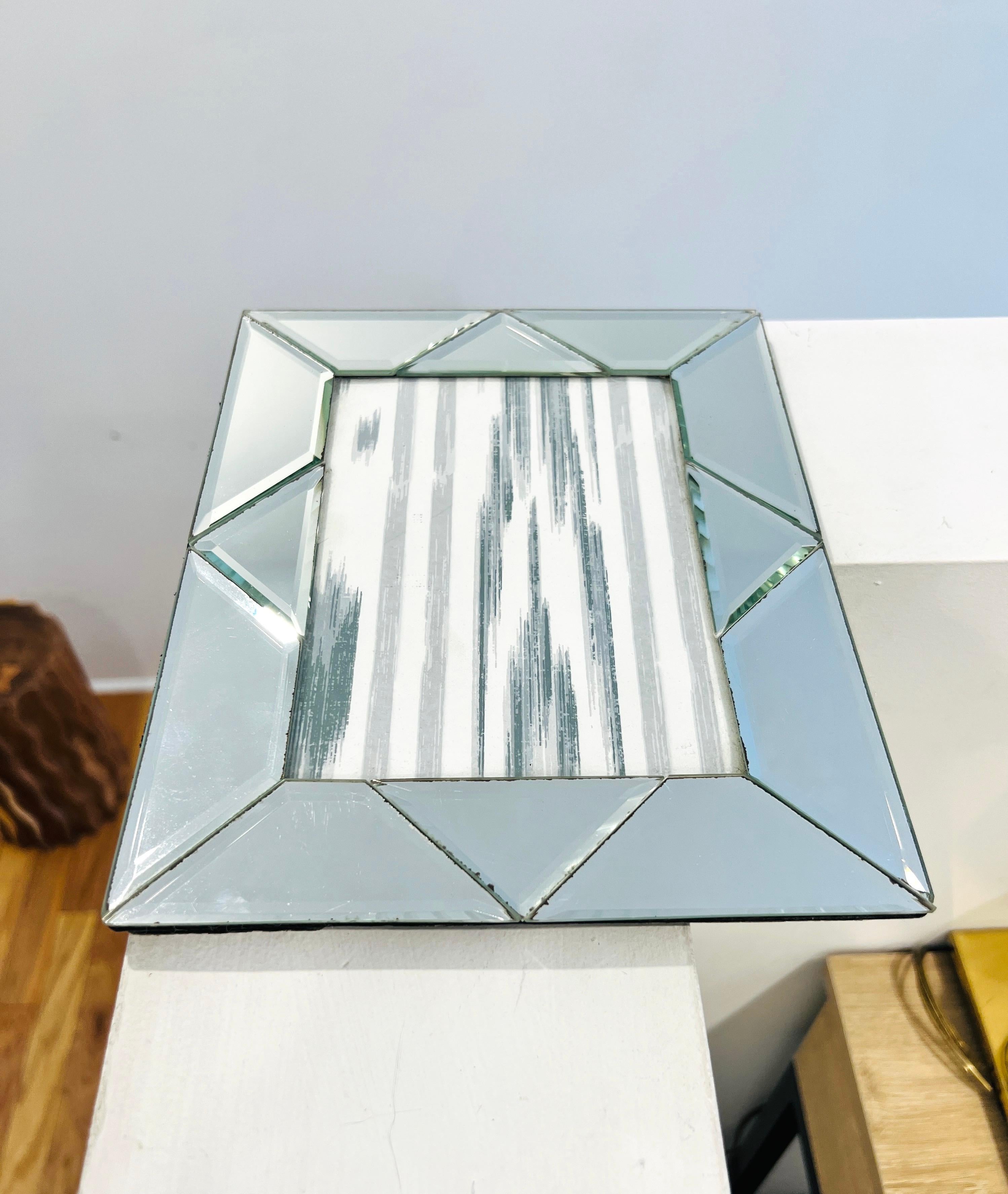 Geometric Mirrored Picture Frame with Faceted Glass, Italy, c. 1980s For Sale 1
