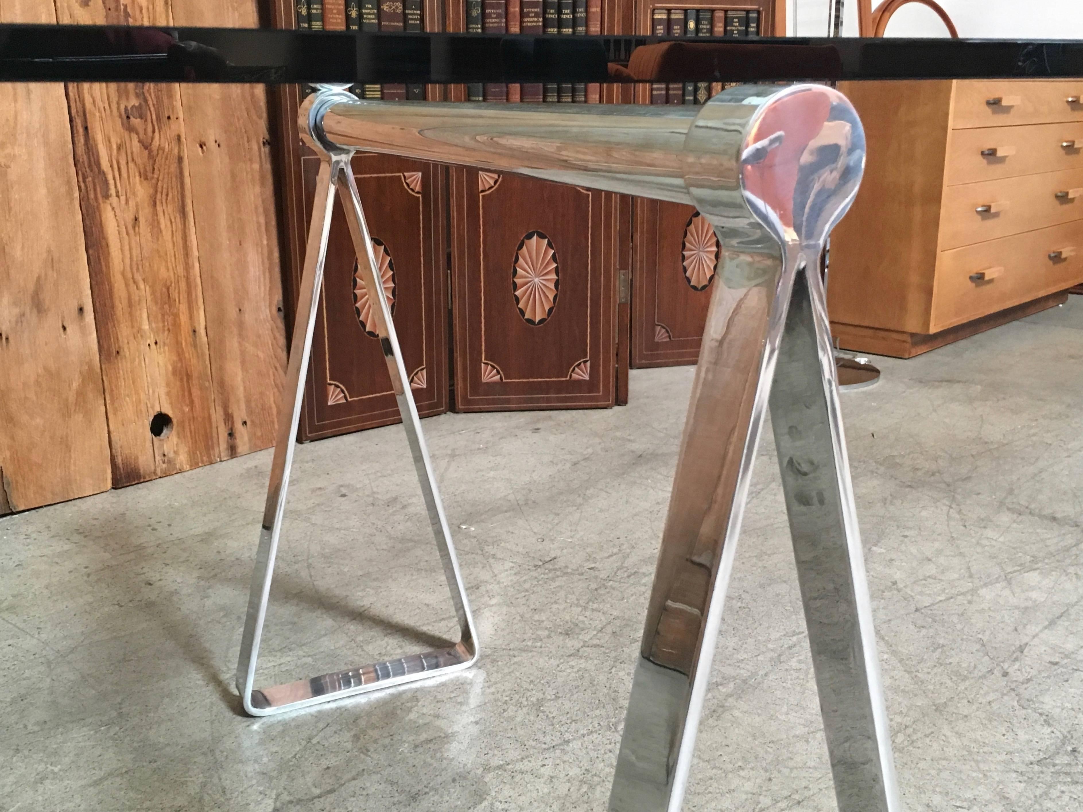 Mirrored Polished Aluminum Sawhorse Table Desk 2