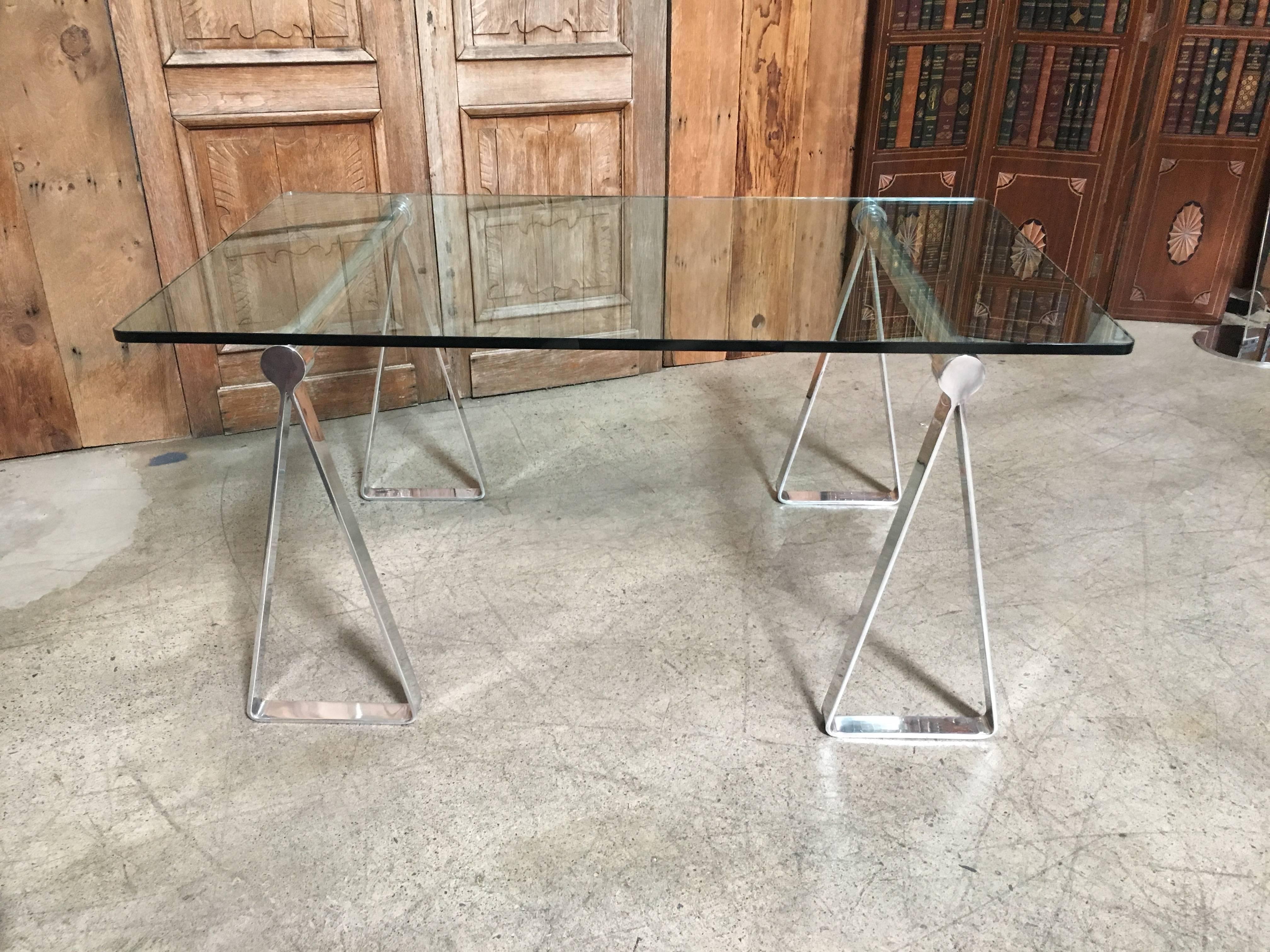 Mirrored Polished Aluminum Sawhorse Table Desk 5
