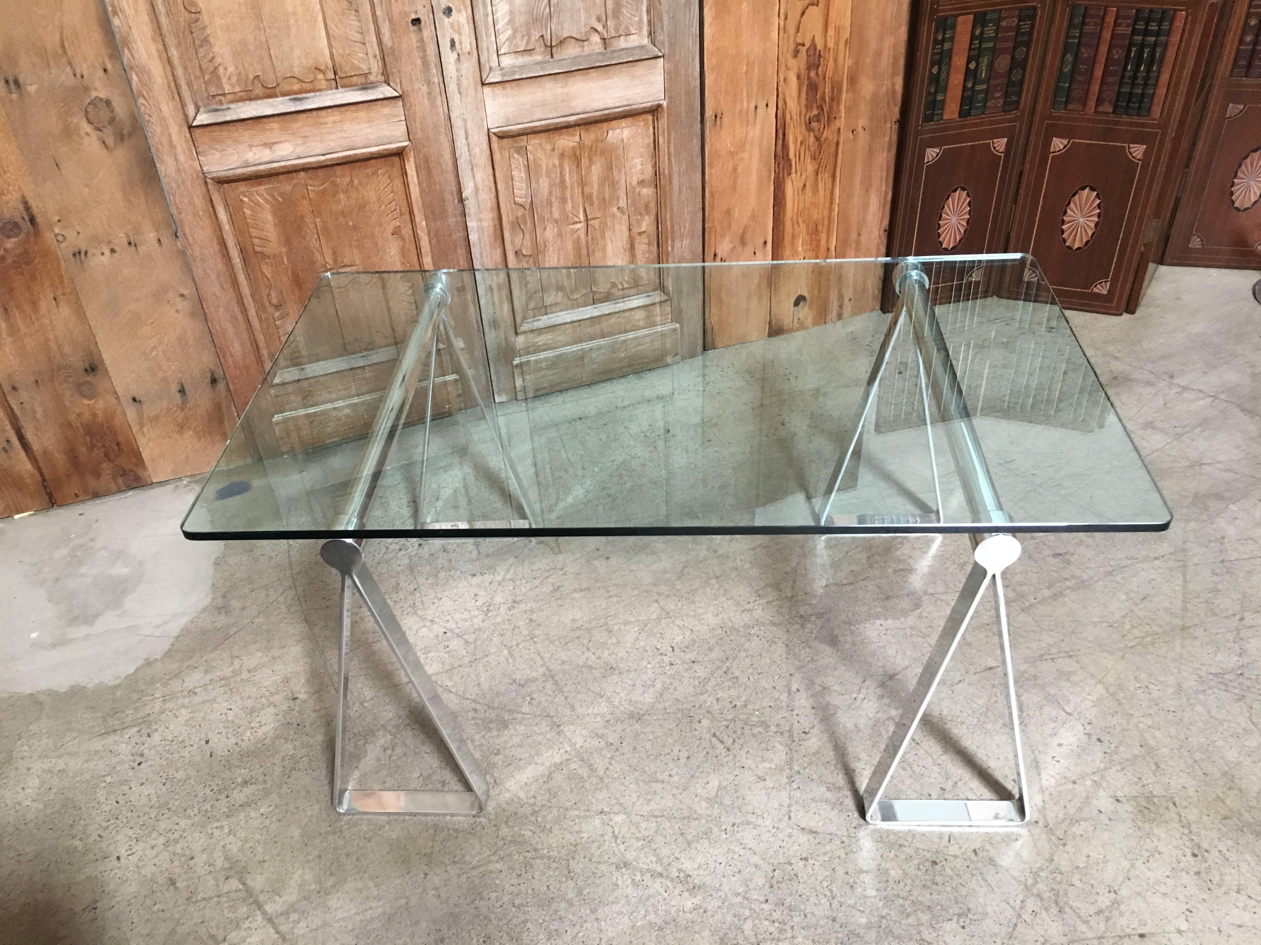 Mirrored Polished Aluminum Sawhorse Table Desk 6