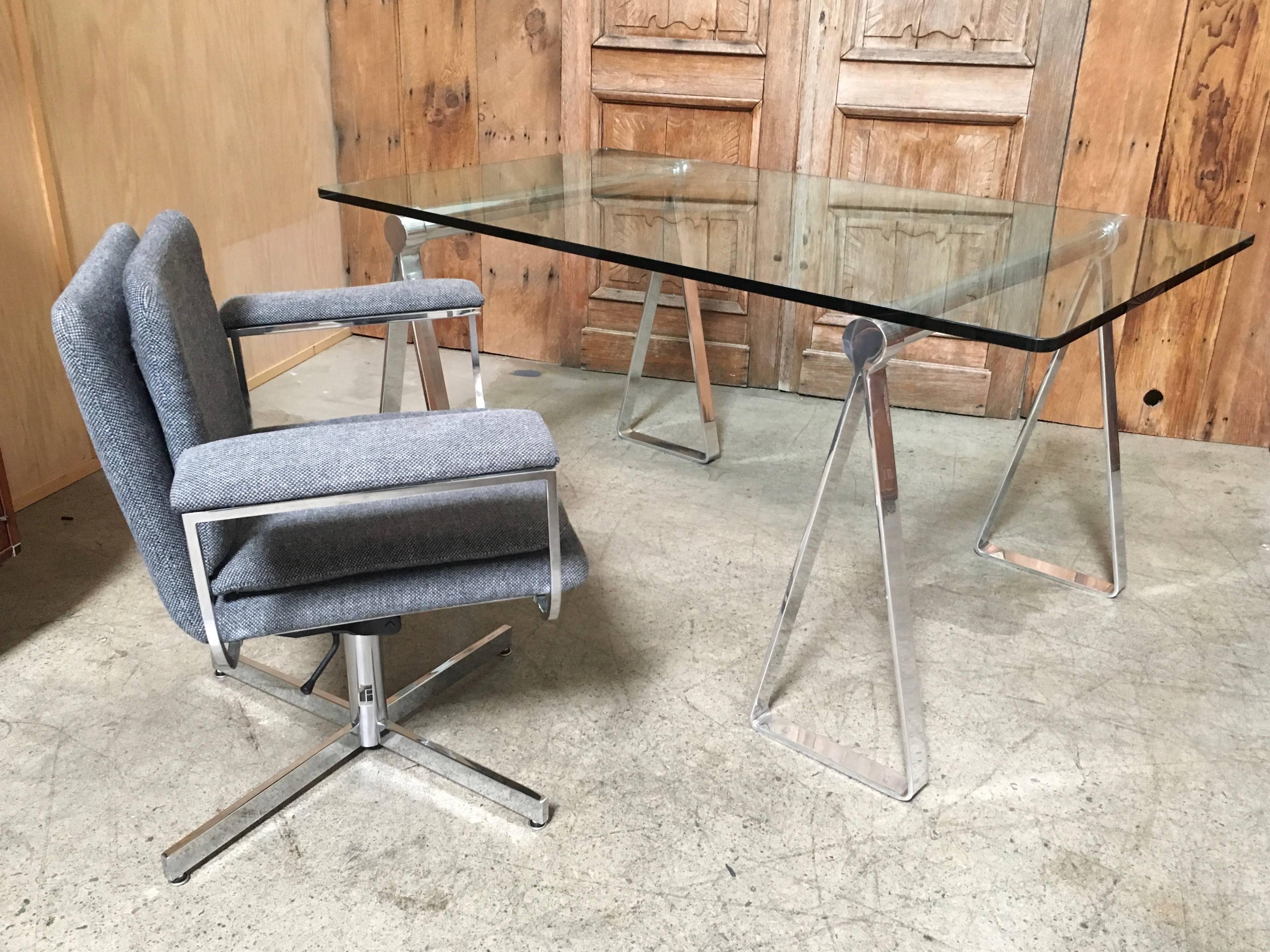 Mirrored Polished Aluminum Sawhorse Table Desk 7
