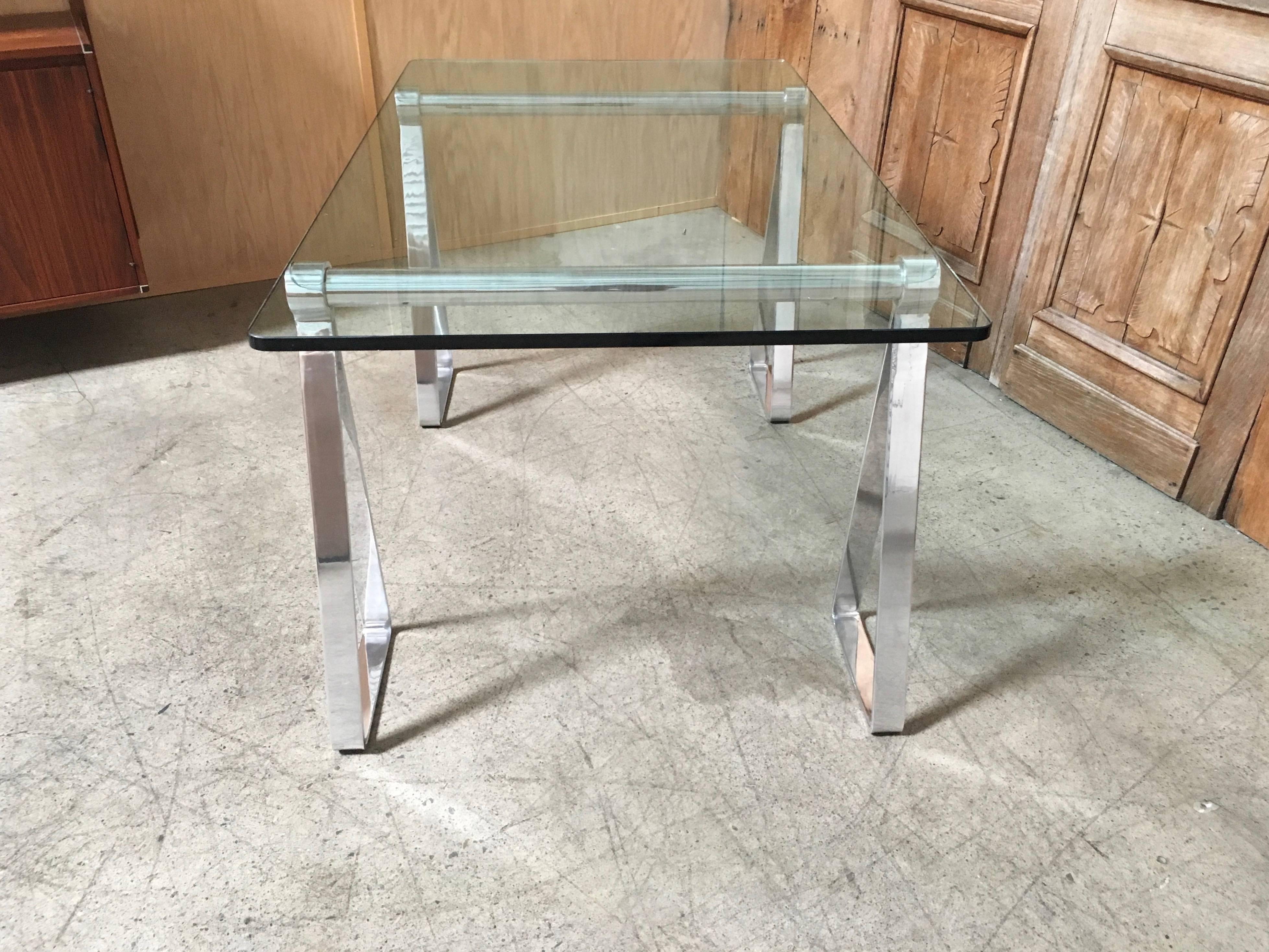 Mid-Century Modern Mirrored Polished Aluminum Sawhorse Table Desk