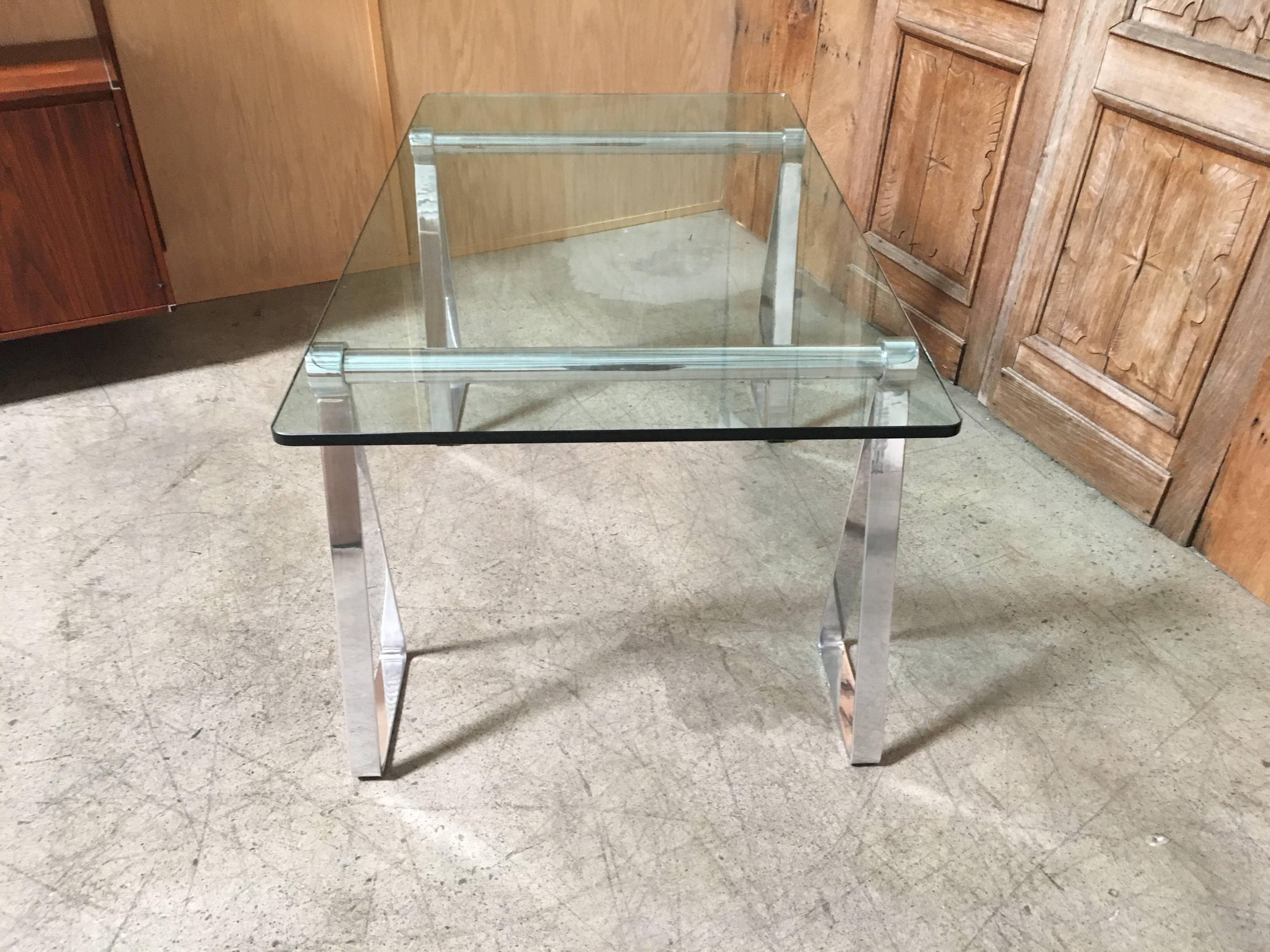 North American Mirrored Polished Aluminum Sawhorse Table Desk
