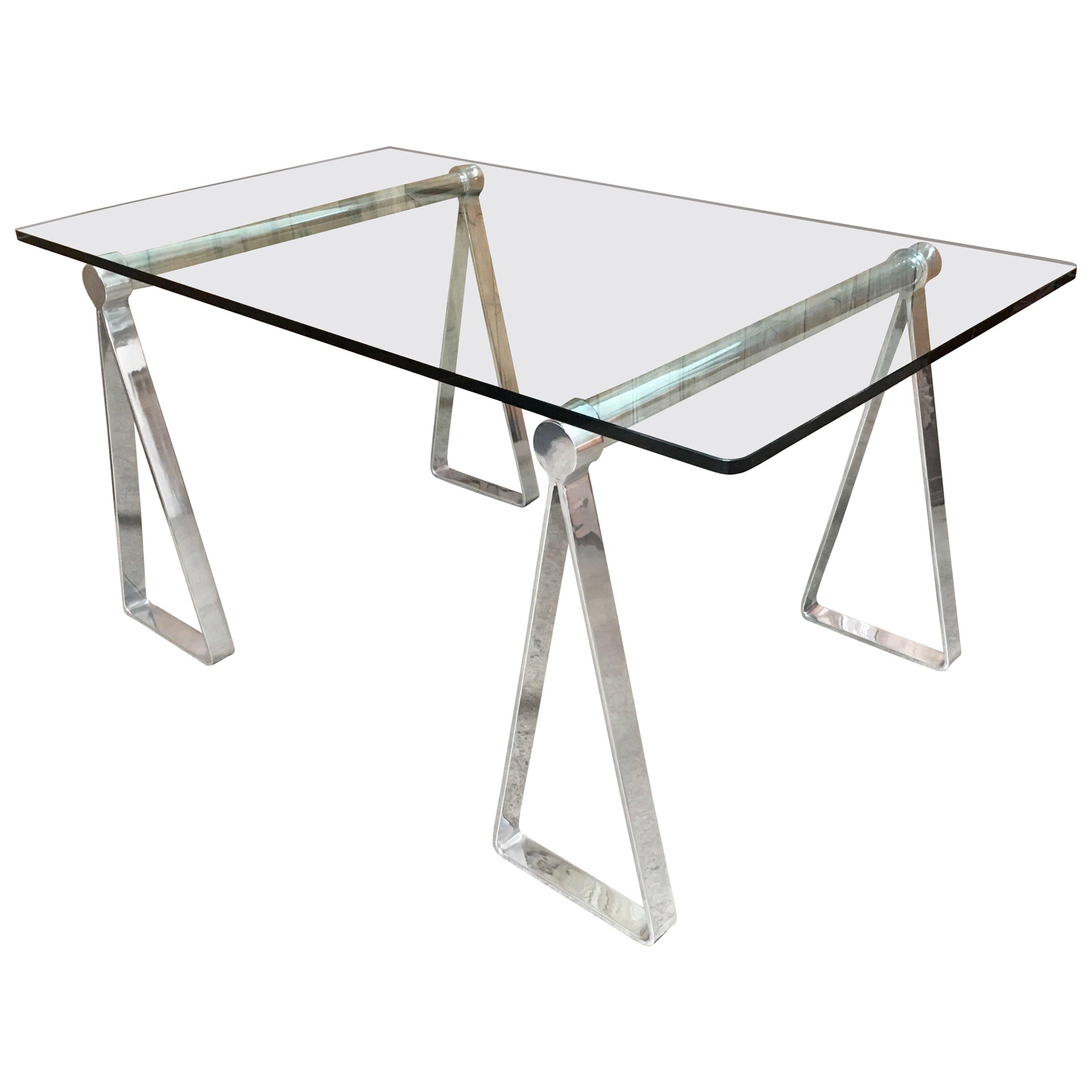 Mirrored Polished Aluminum Sawhorse Table Desk