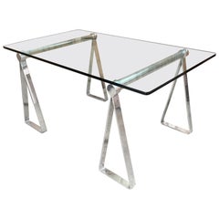 Mirrored Polished Aluminum Sawhorse Table Desk
