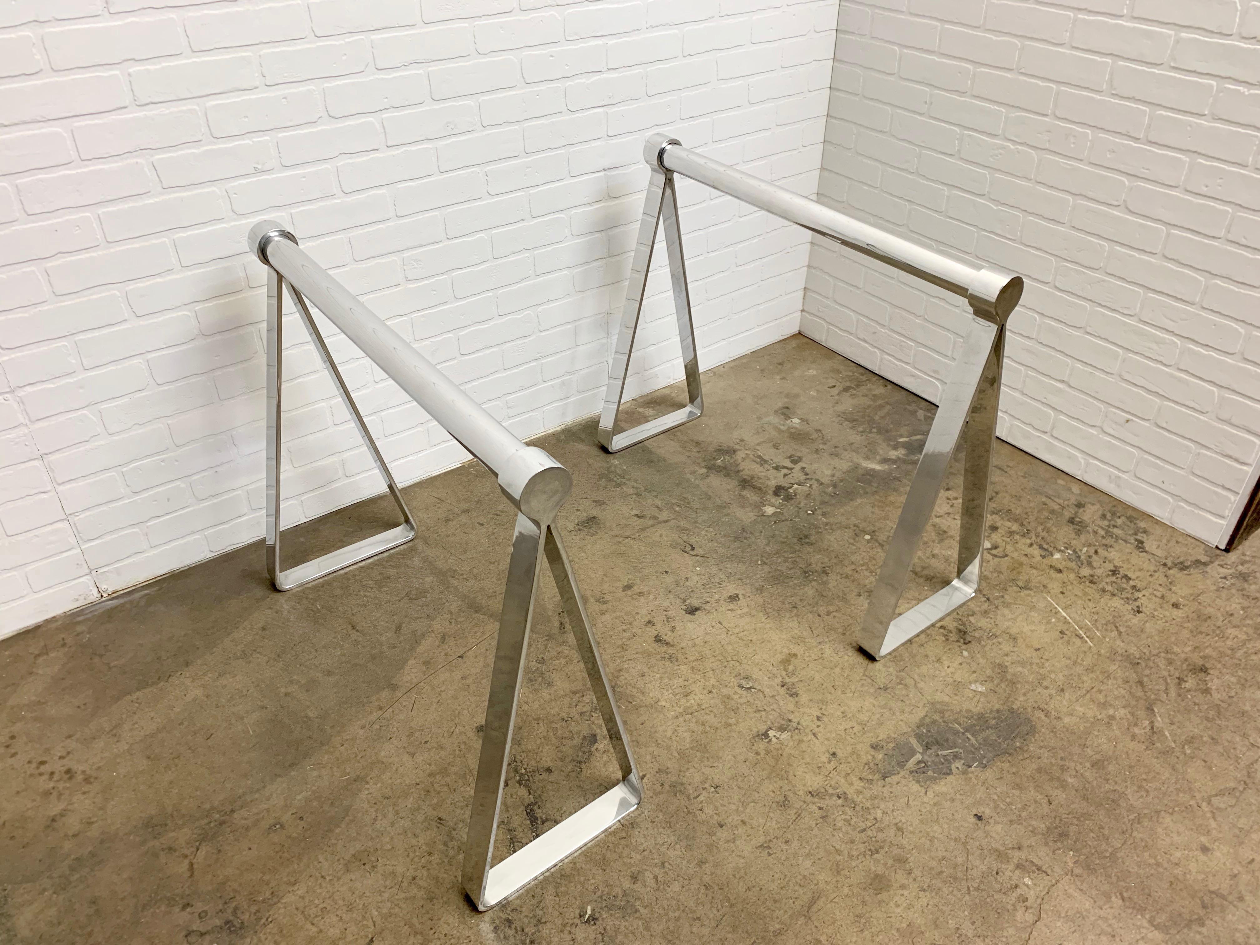 Mid-Century Modern Mirrored Polished Aluminum Sawhorses