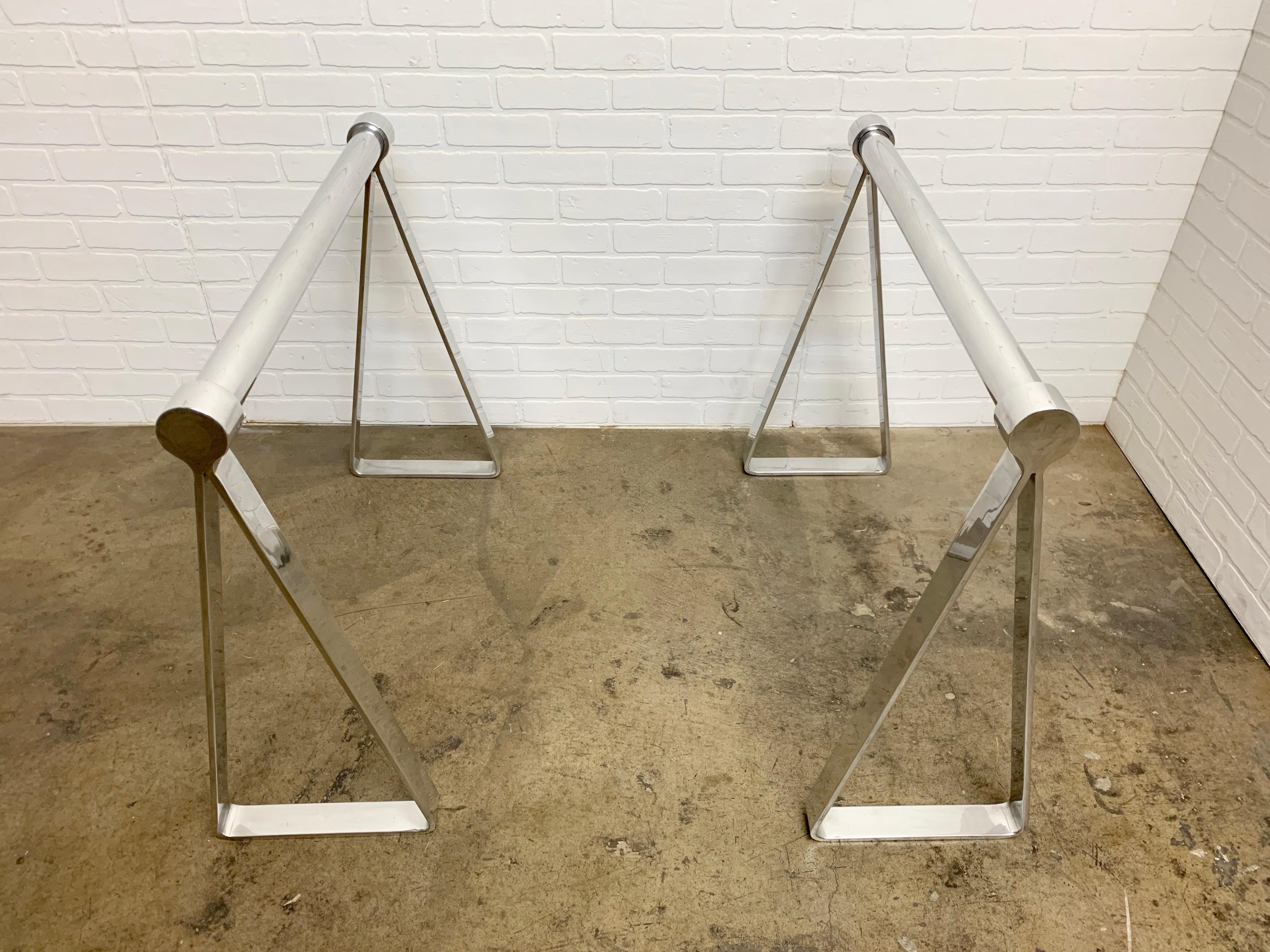 Mirrored Polished Aluminum Sawhorses In Good Condition In Denton, TX