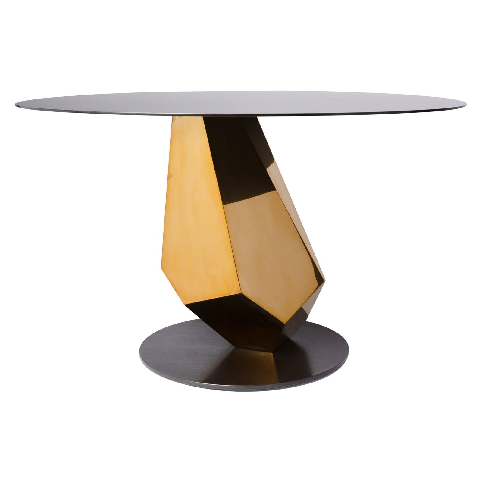 Geometric Sculptural Metal Table Mirror Polished Bronze & Blackened In Stock