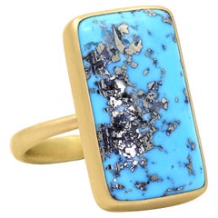 Mirrored Pyrite in Turquoise Yellow Gold One of a Kind Ring, Lola Brooks 2022