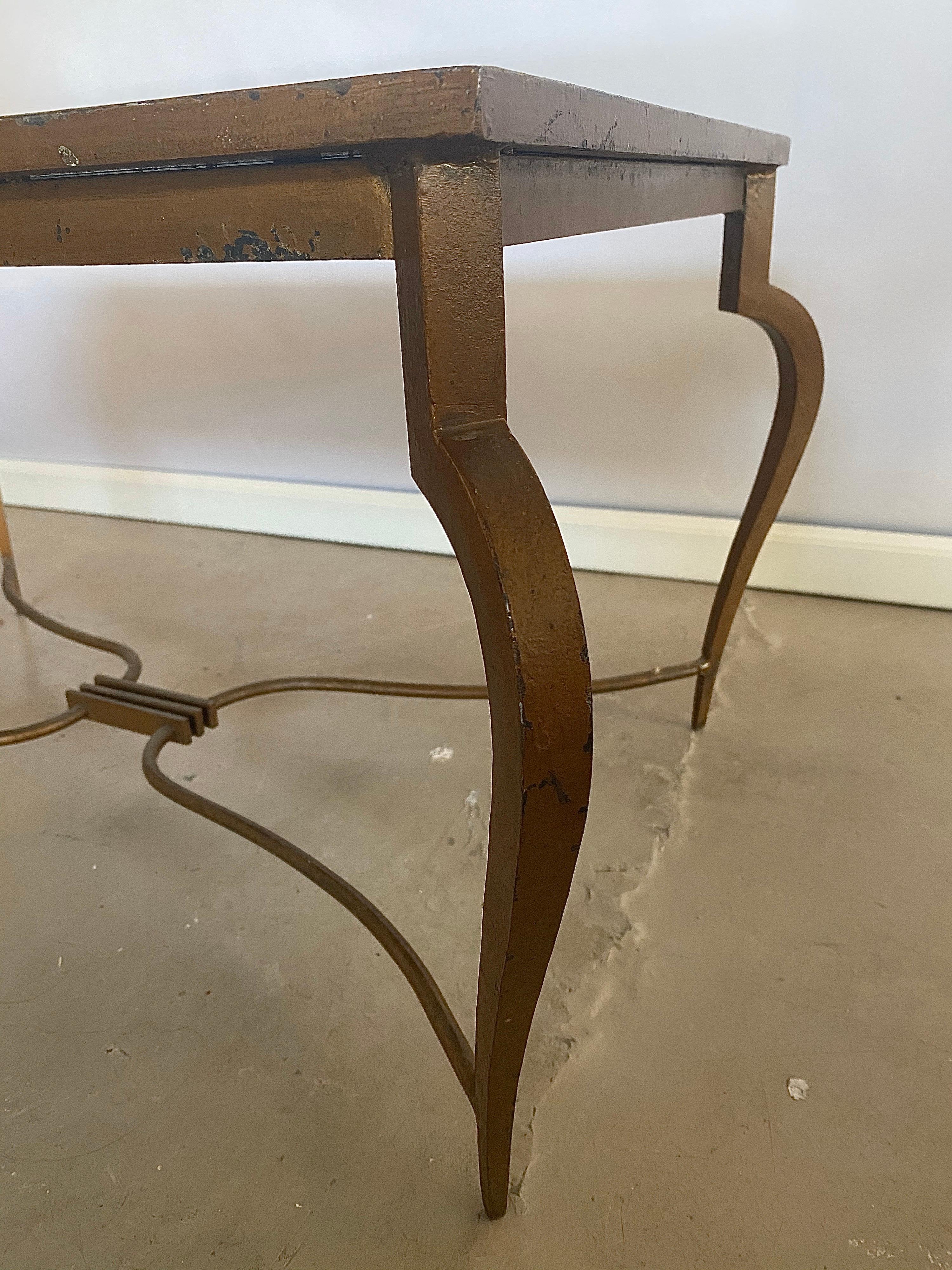 Mirrored René Prou Coffee or Cocktail Table in Gold Painted Forged Iron, 1940s For Sale 1
