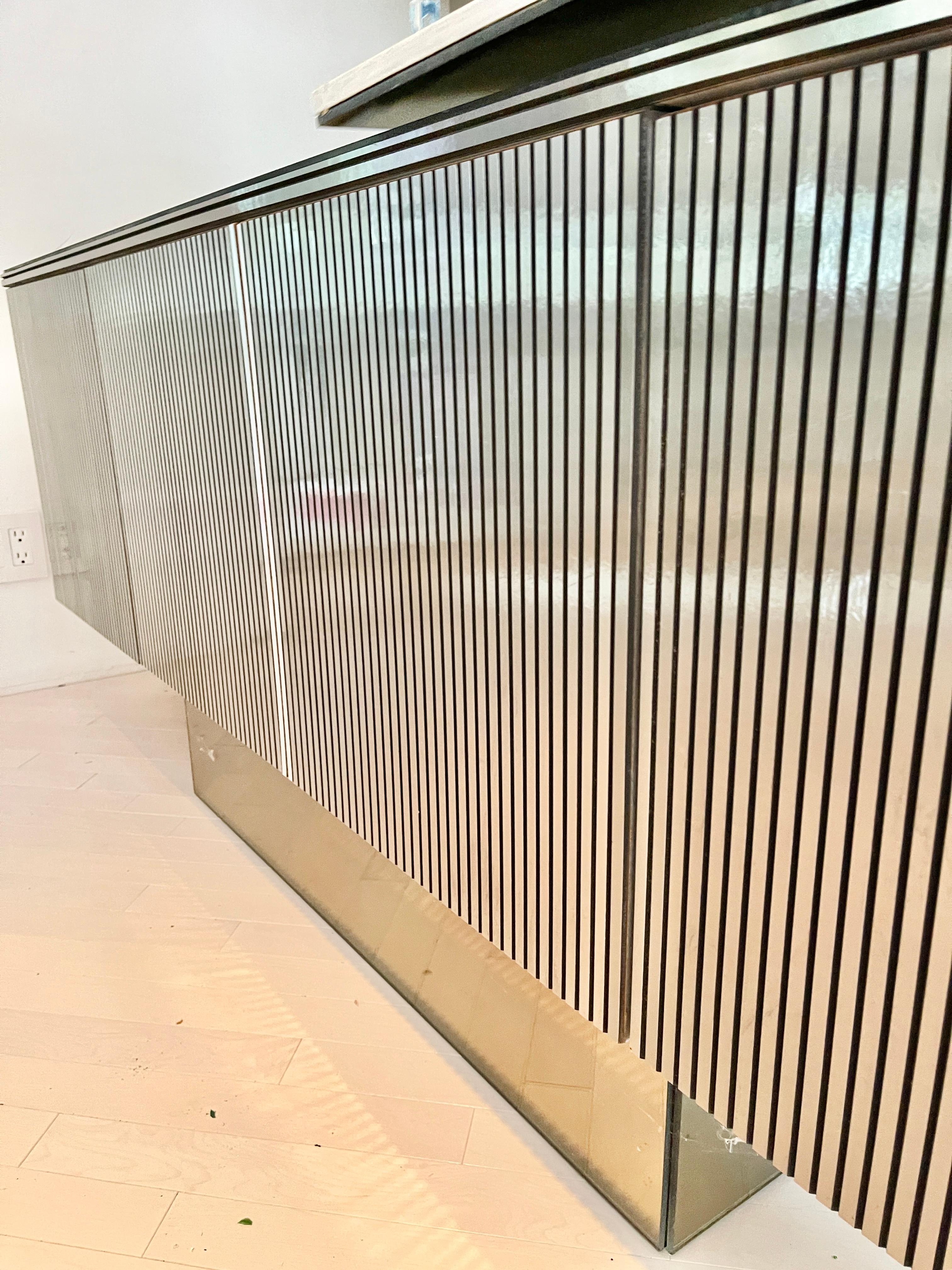 Mirrored Ribbed Aluminum Laminate Sideboard with Mirrored Back Bar 7