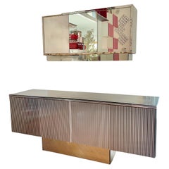 Mirrored Ribbed Aluminum Laminate Sideboard with Mirrored Back Bar